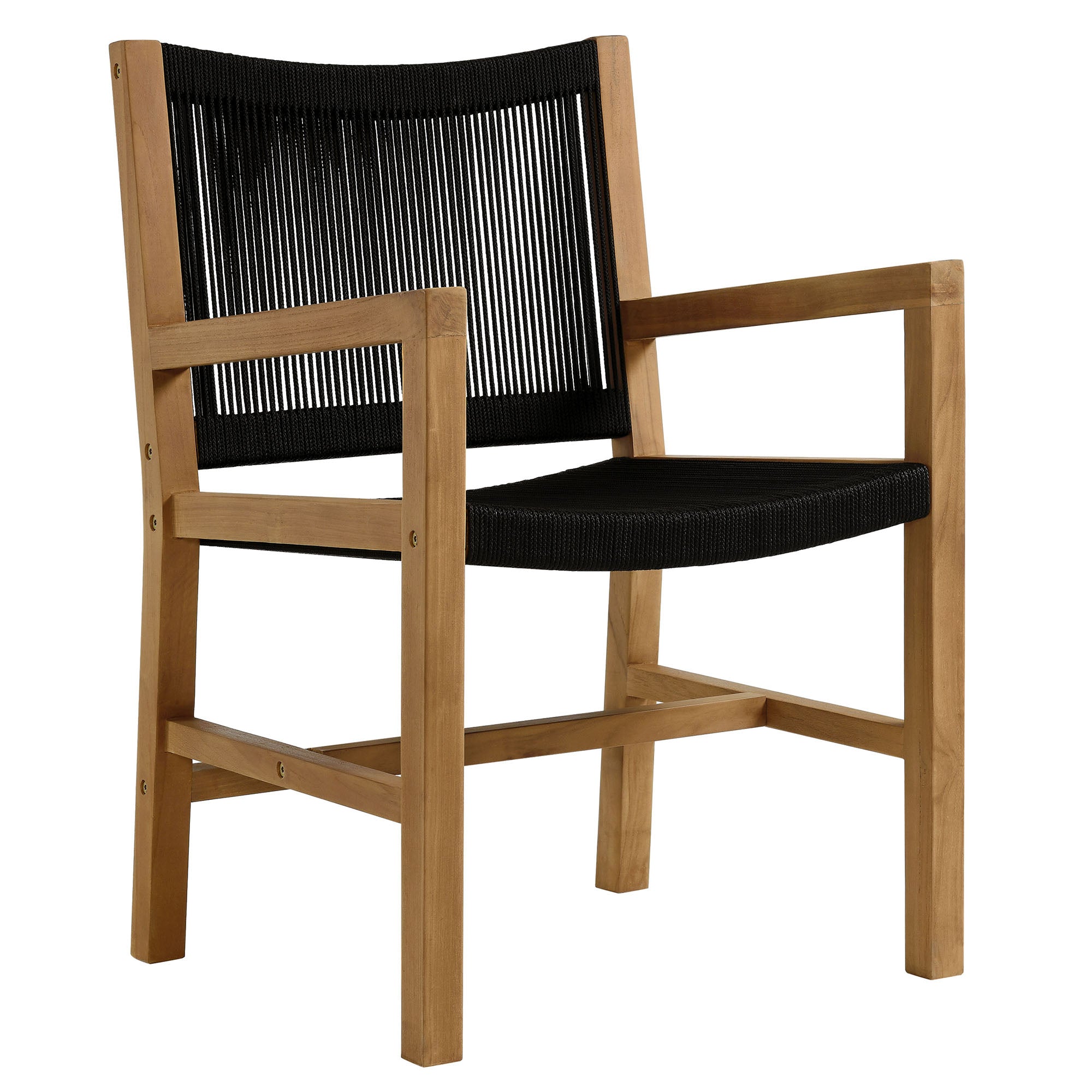 Vienna 3-Piece Outdoor Patio Teak and Rope Armchairs with Folding Side Table, Natural Black