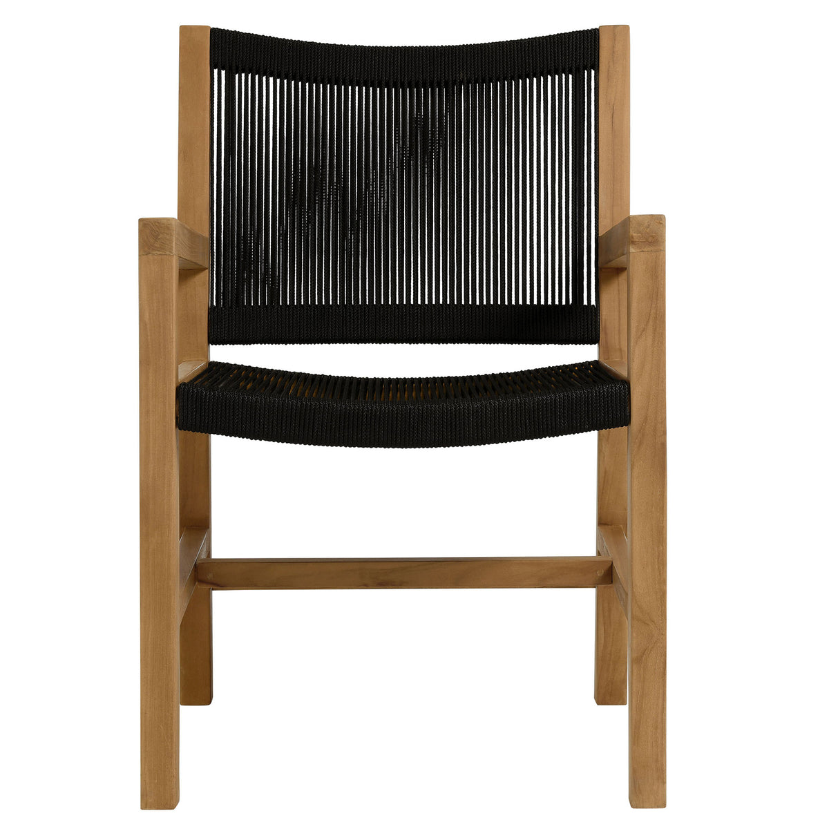 Vienna 7-Piece Outdoor Patio Teak and Rope Dining Set with Armchairs, Natural Black