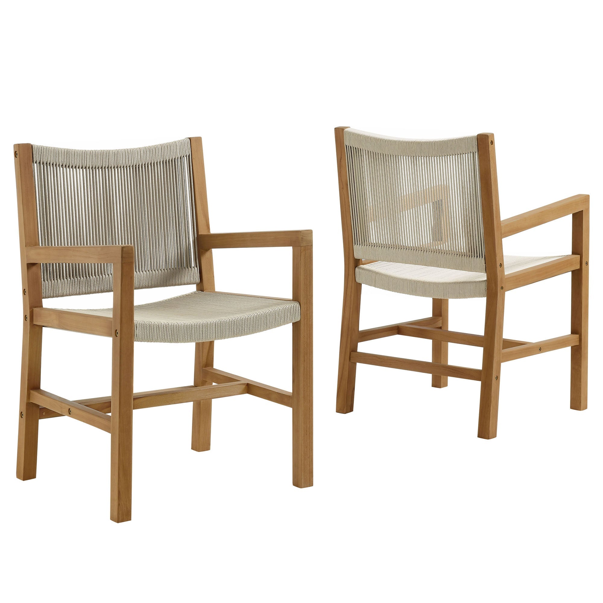 Vienna Outdoor Patio Teak and Rope Dining Armchairs Set of 2, Natural Natural