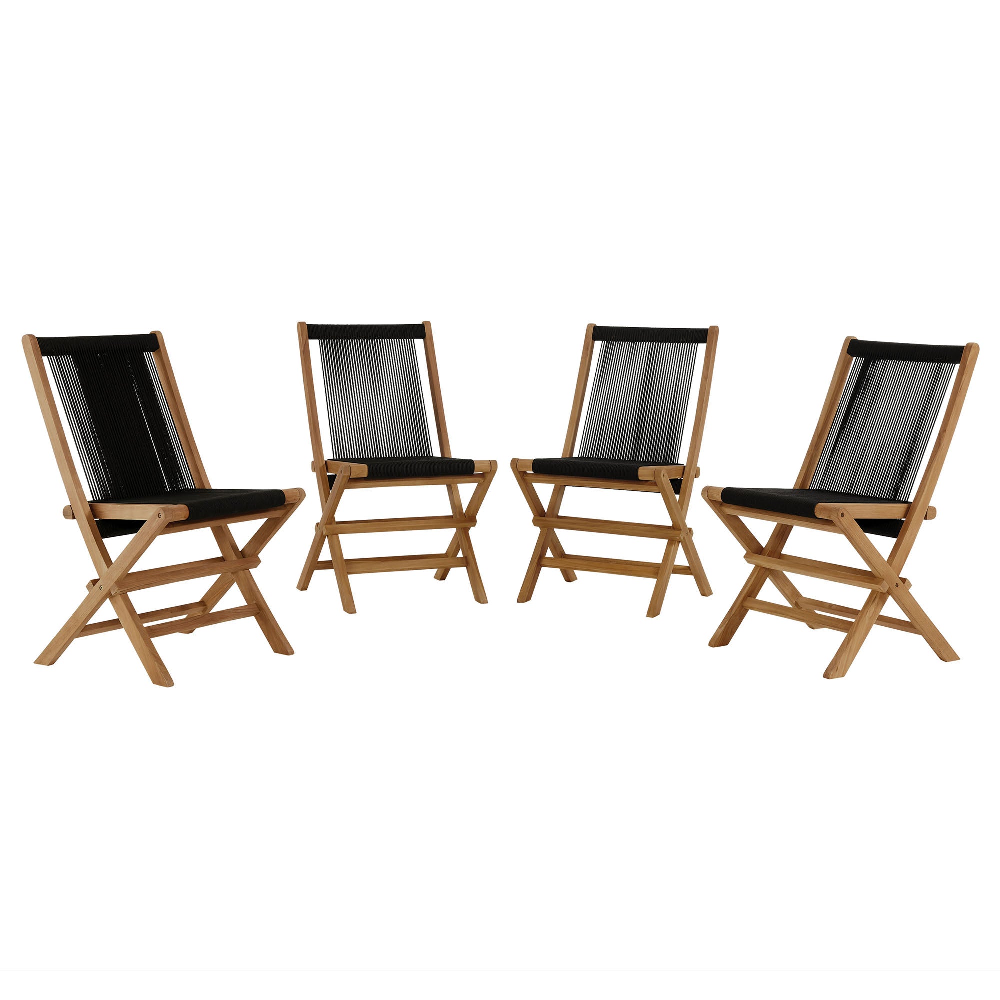 Vienna Outdoor Patio Teak and Rope Folding Chairs Set of 4, Natural Black
