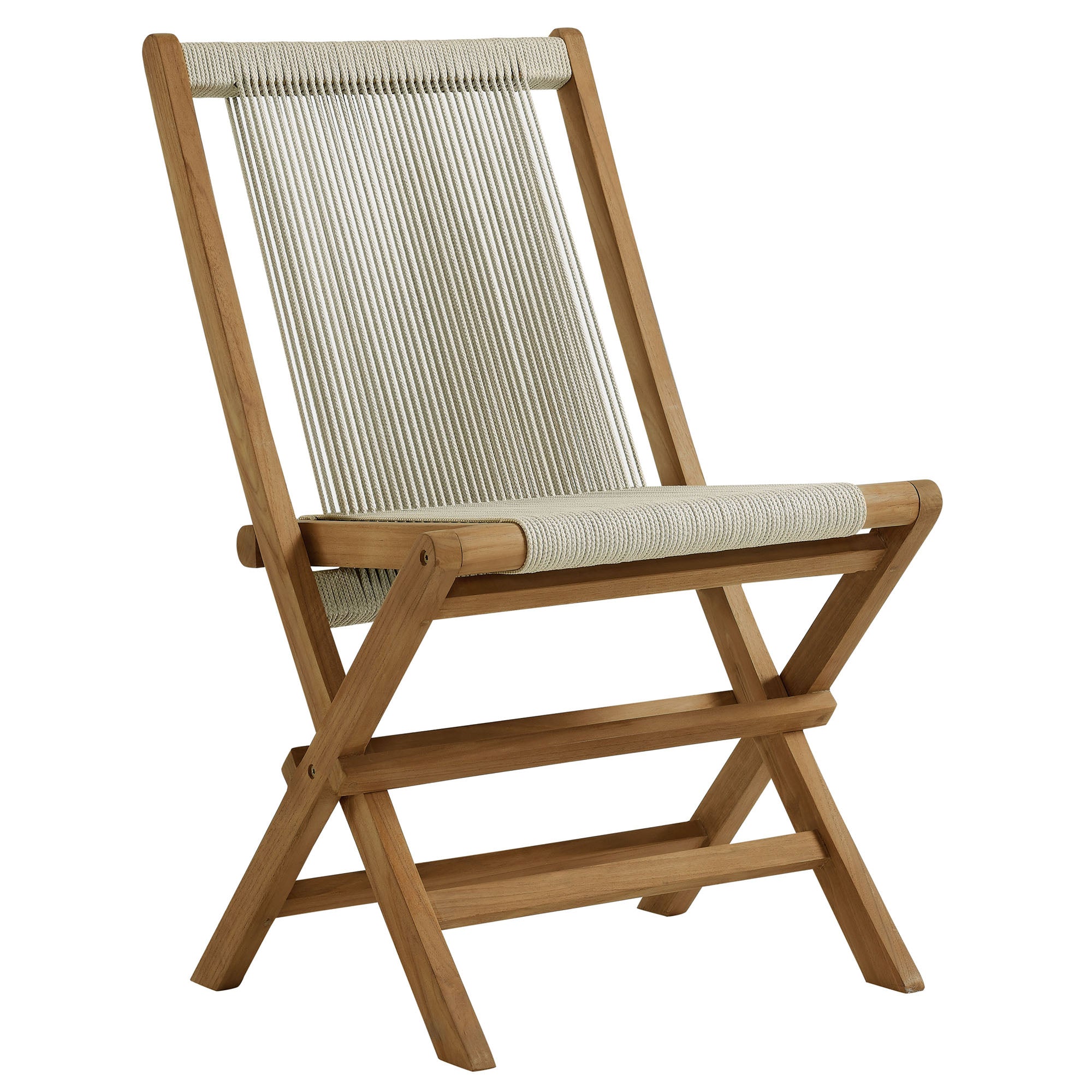 Vienna Outdoor Patio Teak and Rope Folding Chairs Set of 4, Natural Natural