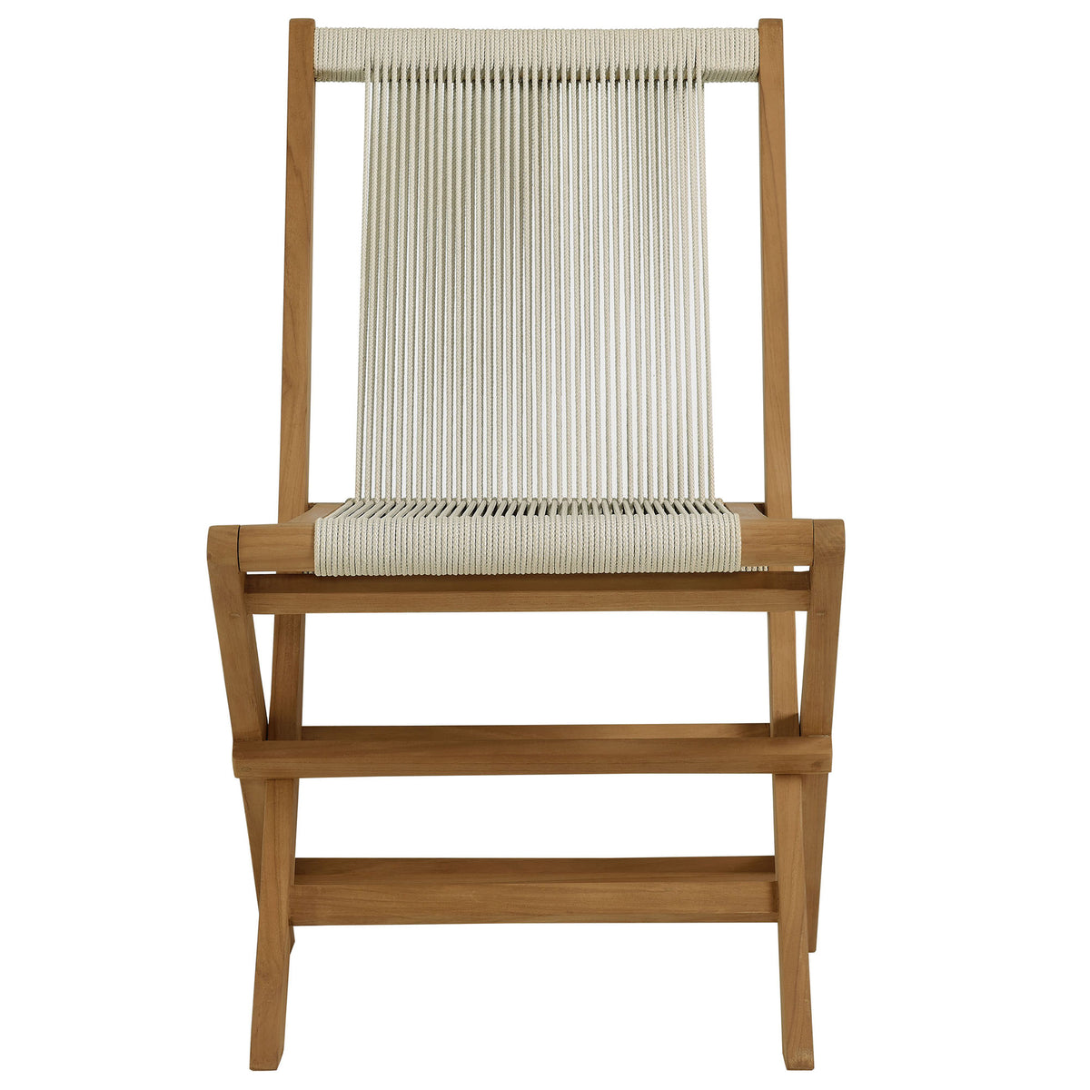 Vienna Outdoor Patio Teak and Rope Folding Chairs Set of 4, Natural Natural