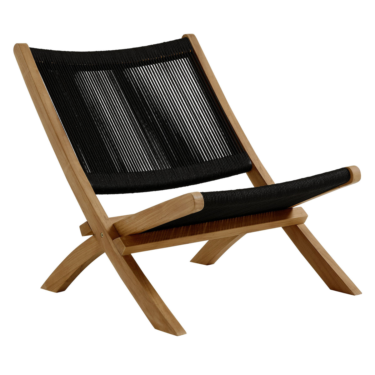 Vienna 2-Piece Outdoor Patio Teak and Rope Folding Accent Lounge Chair and Ottoman Set, Natural Black