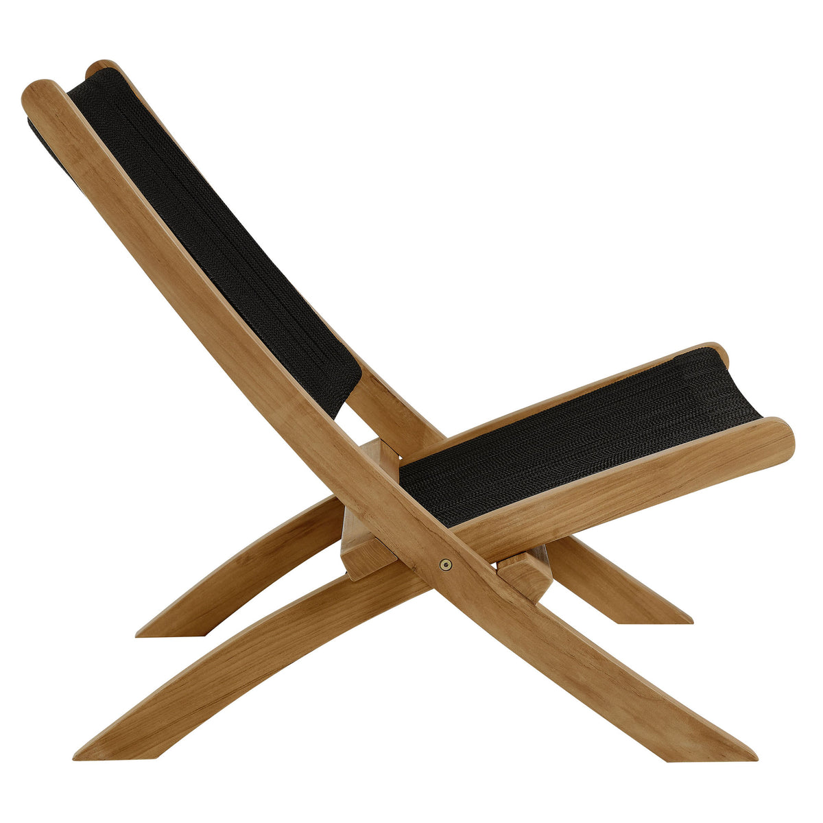 Vienna 2-Piece Outdoor Patio Teak and Rope Folding Accent Lounge Chair and Ottoman Set, Natural Black