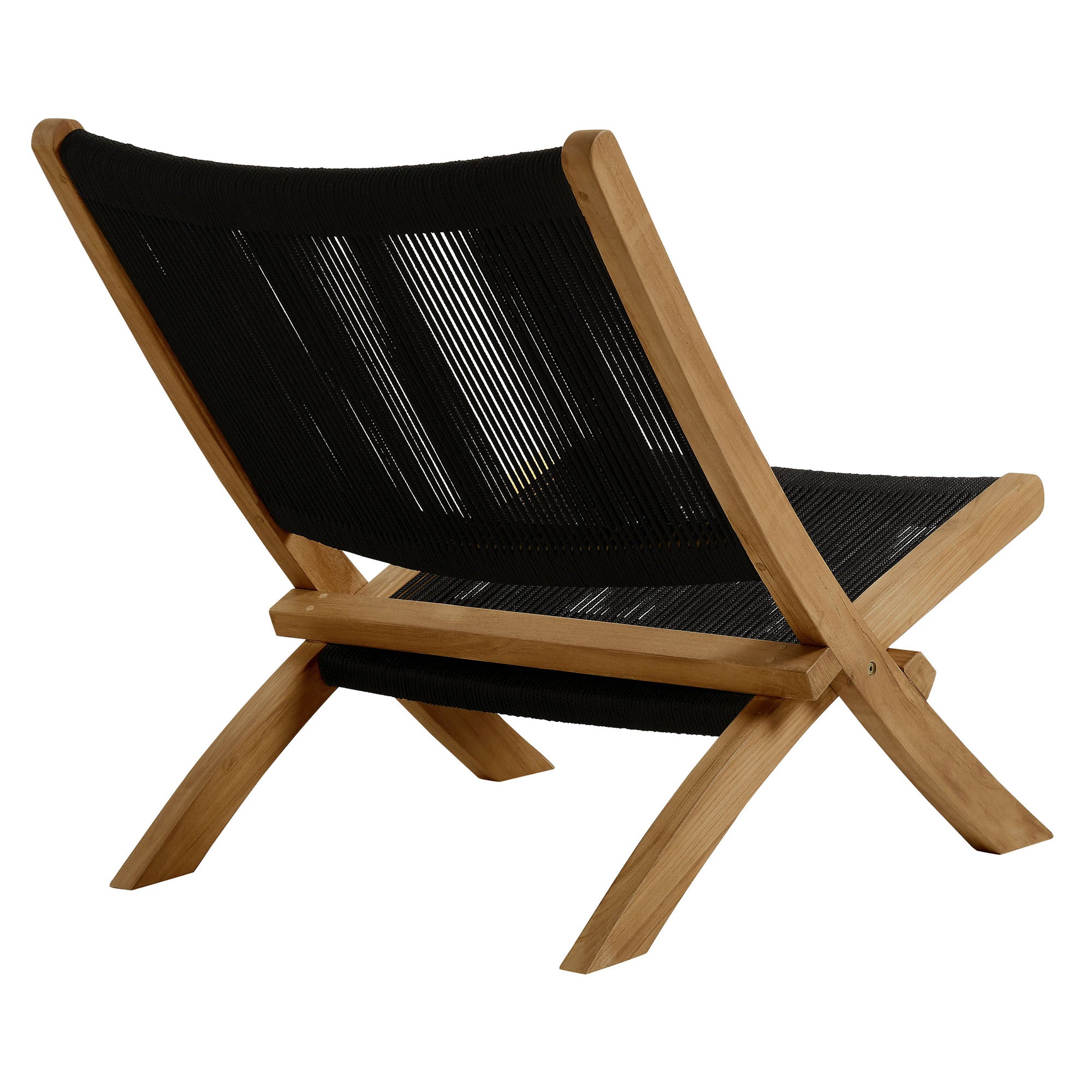Vienna Outdoor Patio Teak and Rope Folding Accent Lounge Chair, Natural Black
