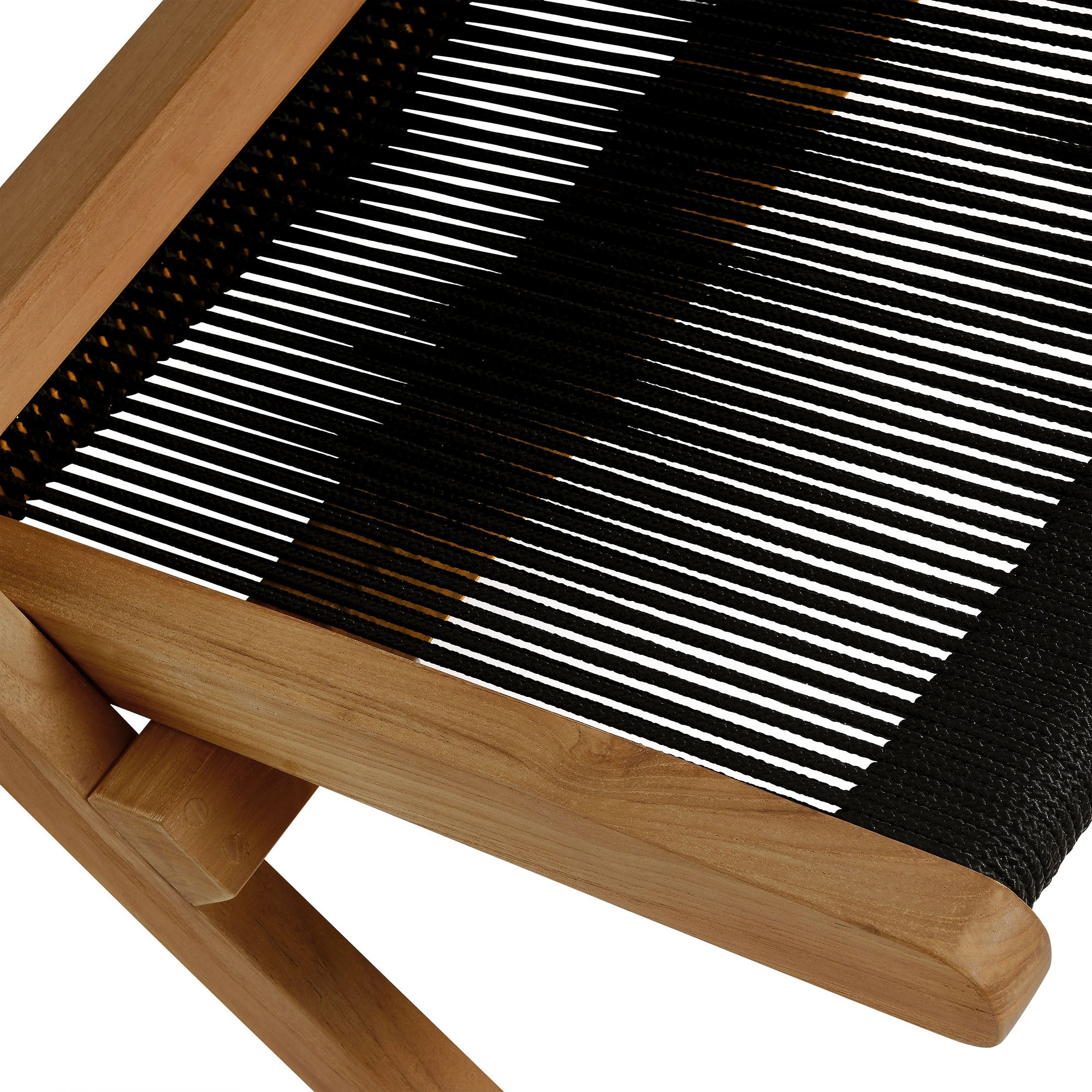 Vienna Outdoor Patio Teak and Rope Folding Accent Lounge Chair, Natural Black
