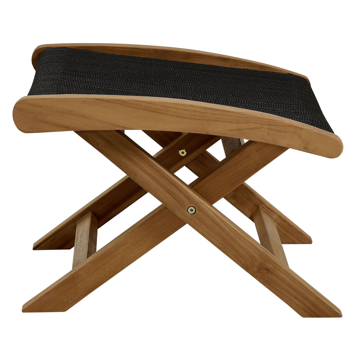 Vienna Outdoor Patio Teak and Rope Folding Ottoman, Natural Black