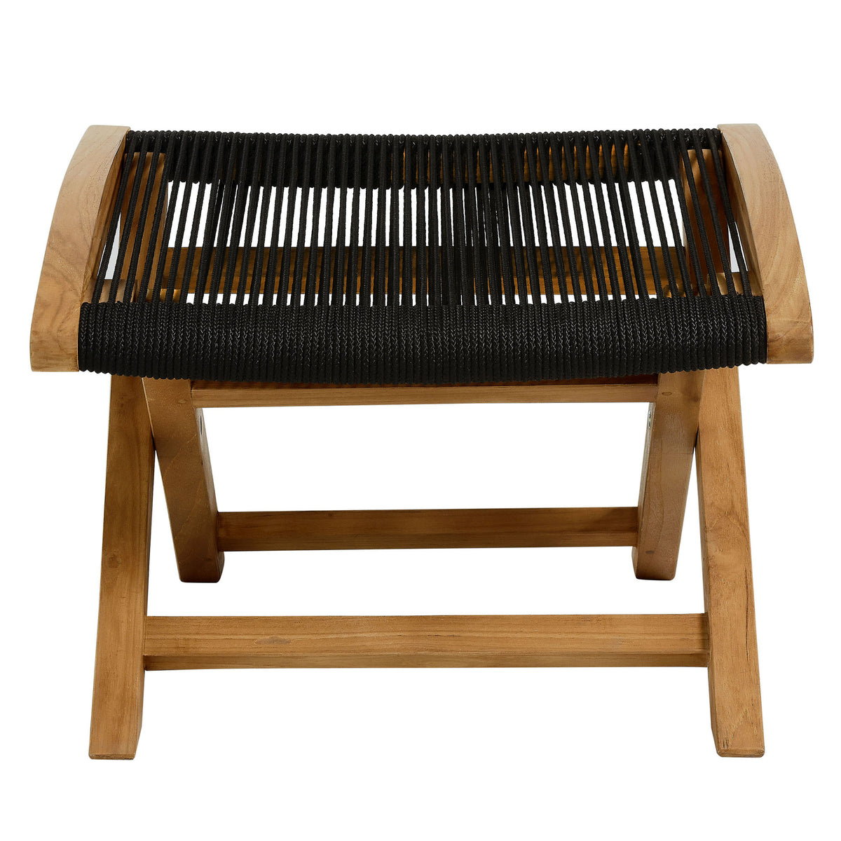 Vienna Outdoor Patio Teak and Rope Folding Ottoman, Natural Black