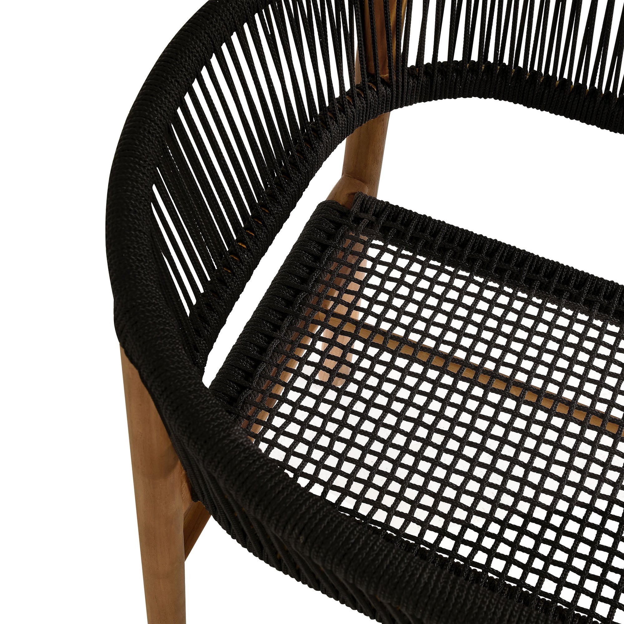 Vienna Outdoor Patio Teak and Rope Curved-Back Dining Armchairs Set of 2, Natural Black