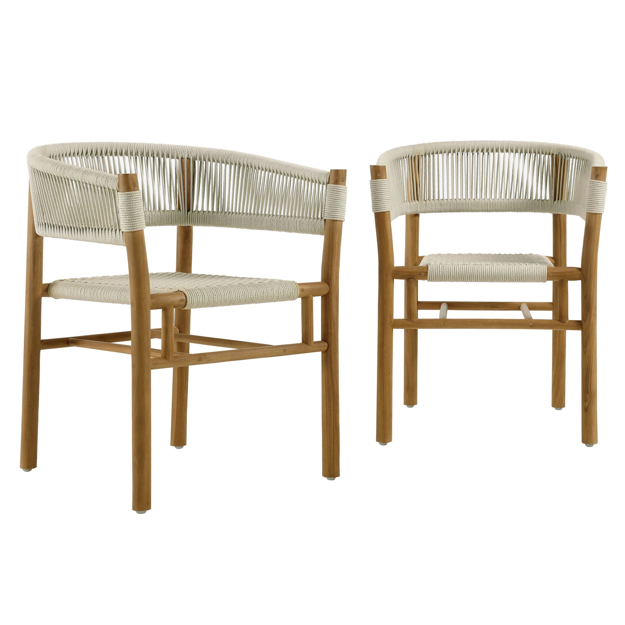 Vienna Outdoor Patio Teak and Rope Curved-Back Dining Armchairs Set of 2, Natural Natural