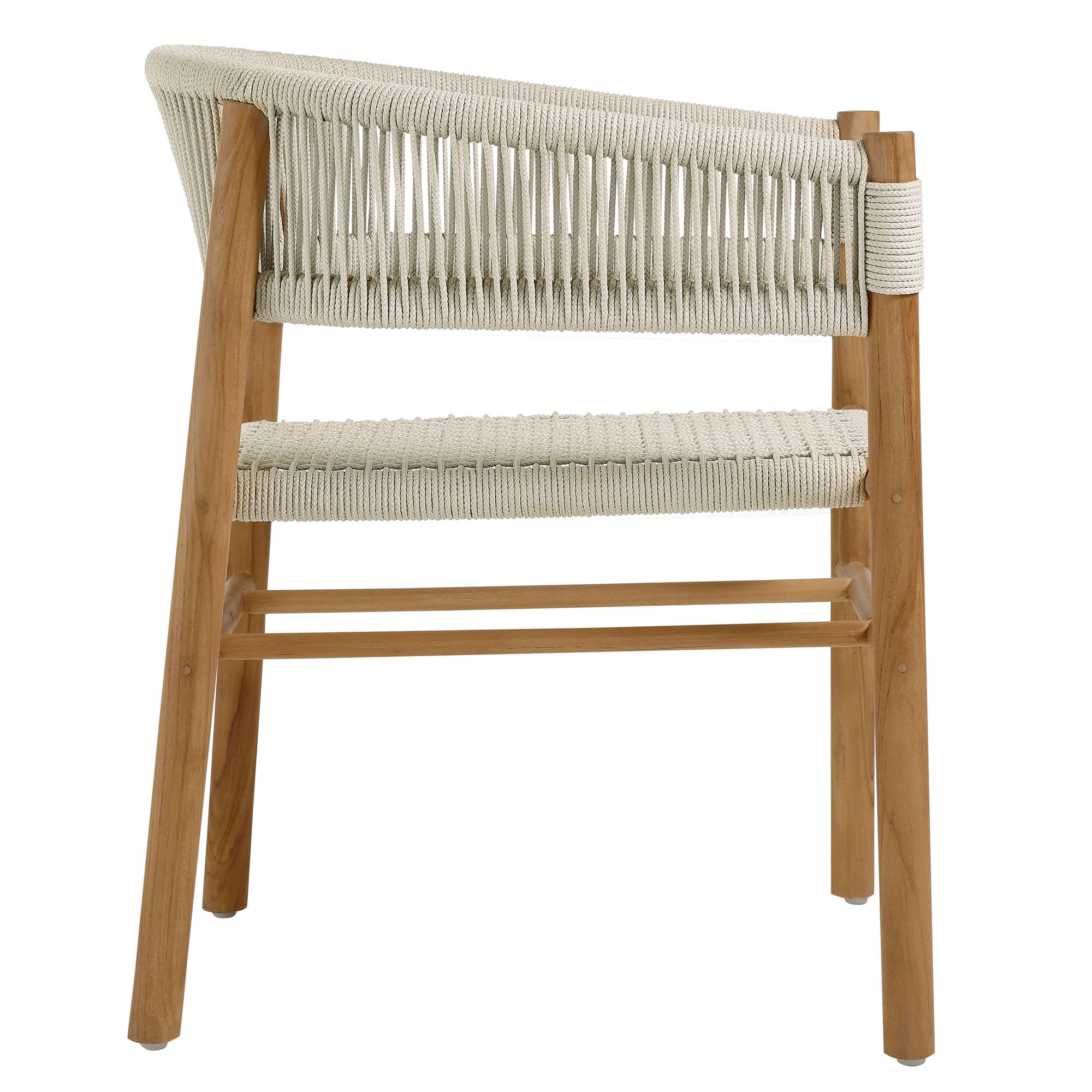 Vienna 7-Piece Outdoor Patio Teak and Rope Dining Set with Curved-Back Armchairs, Natural Natural