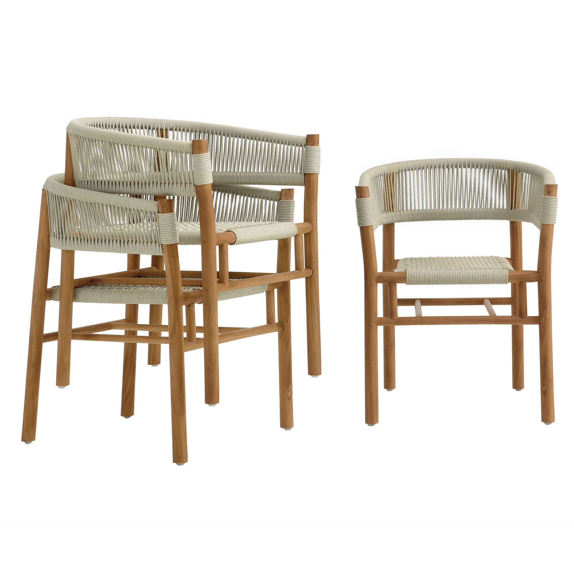 Vienna Outdoor Patio Teak and Rope Curved-Back Dining Armchairs Set of 2, Natural Natural