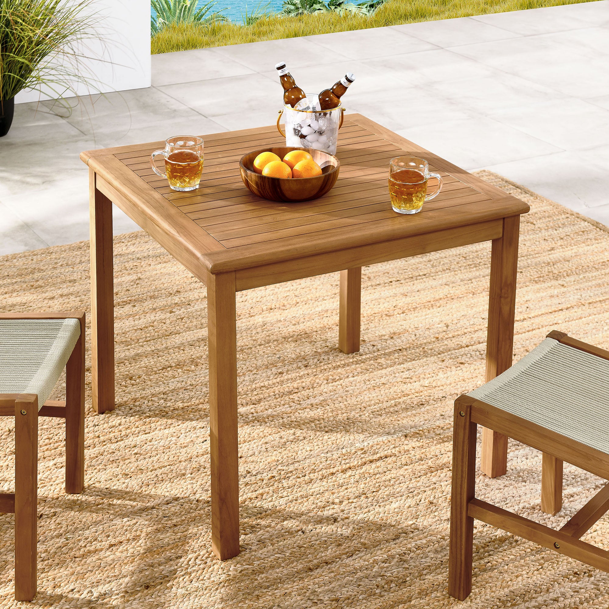Vienna 34" Square Outdoor Patio Teak Wood Dining Table, Natural
