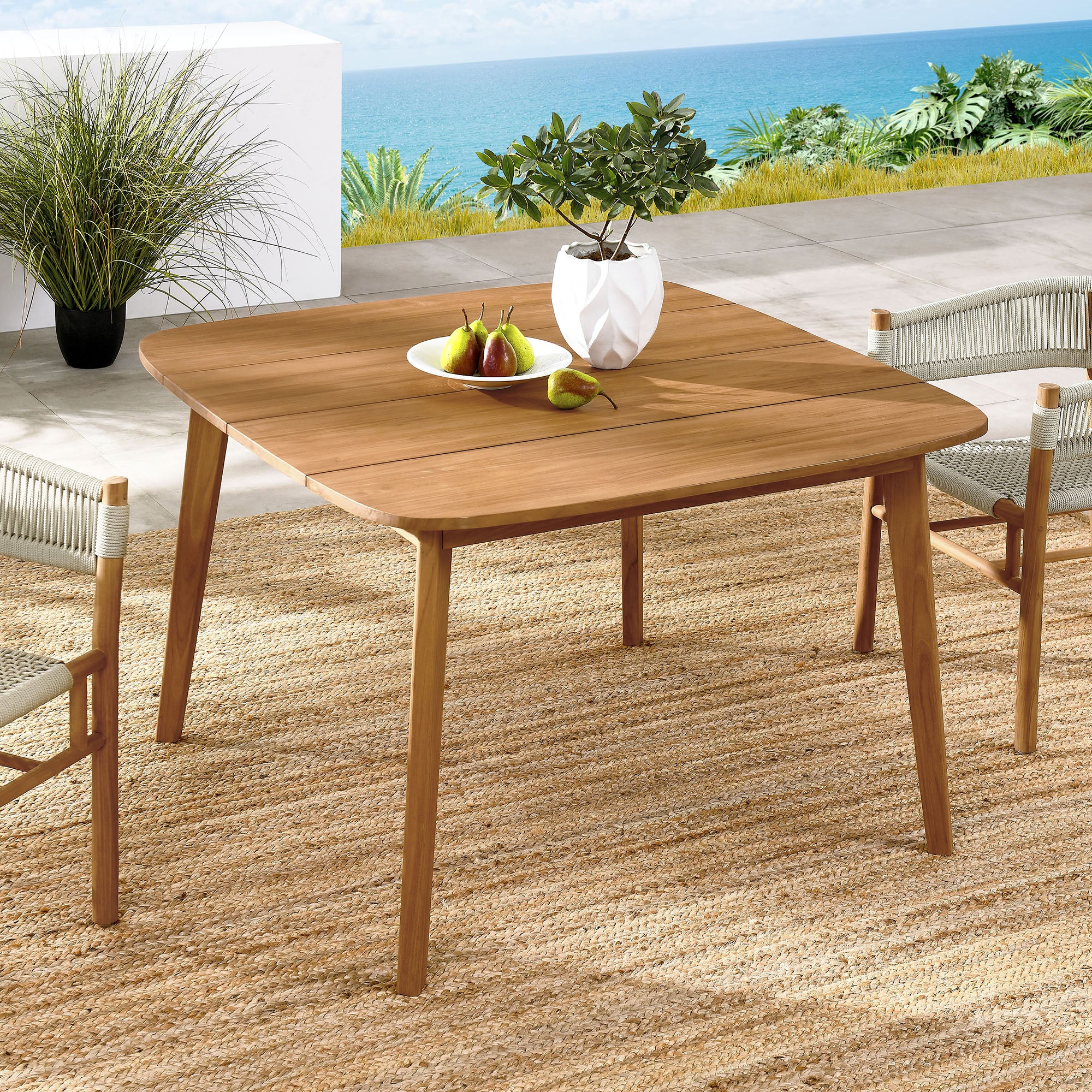 Vienna 46" Square Outdoor Patio Teak Wood Dining Table, Natural