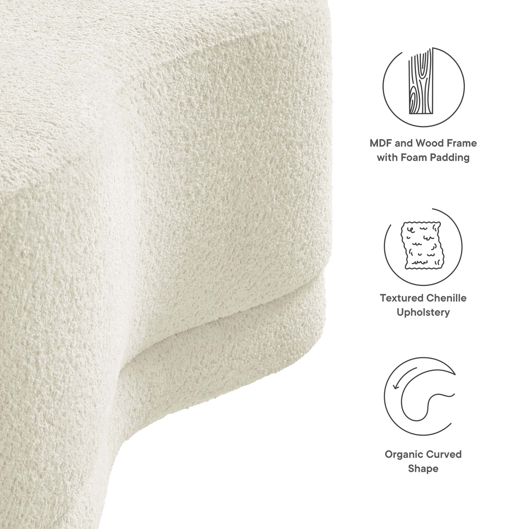 Nimbus 48" Upholstered Ottoman Bench, Cream