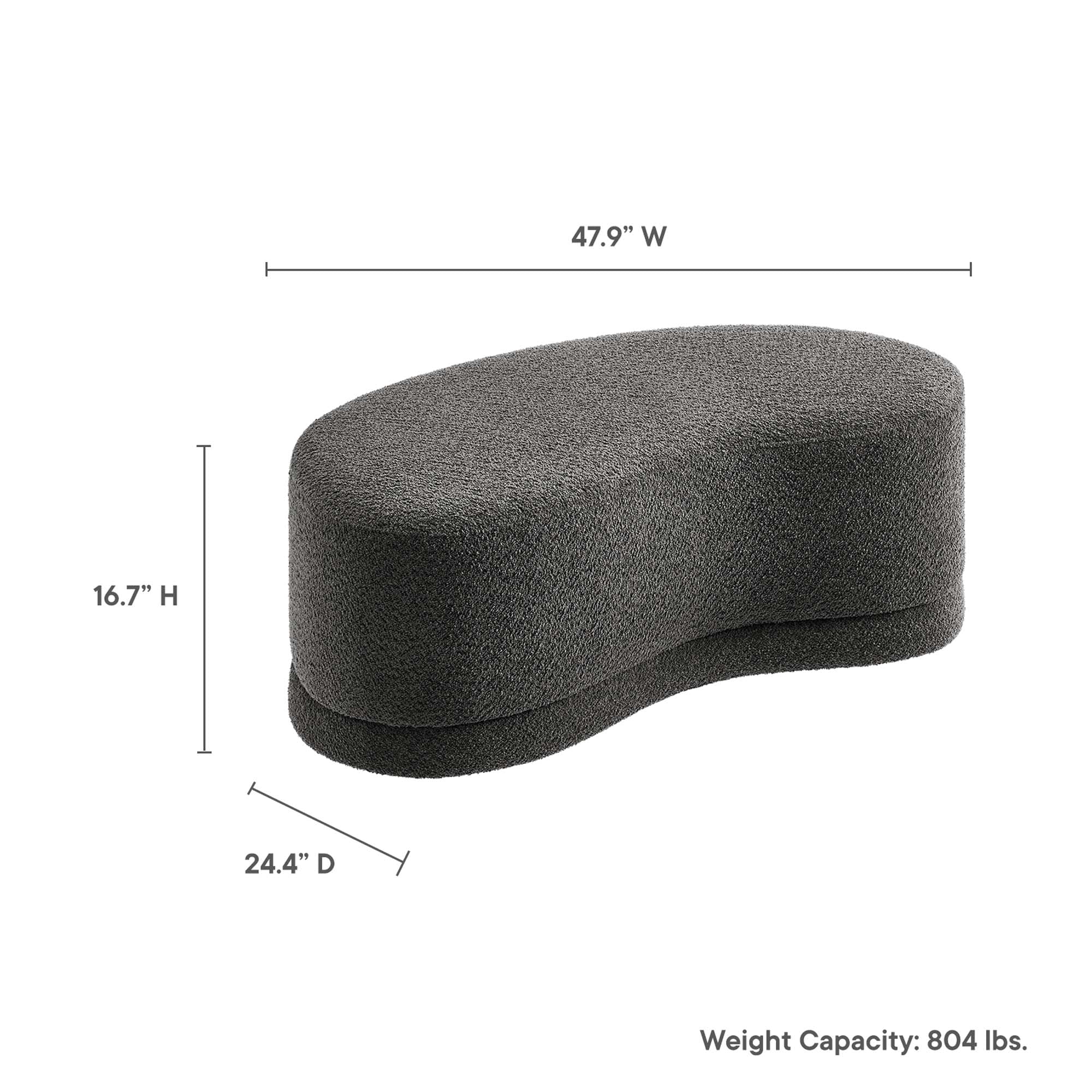 Nimbus 48" Upholstered Ottoman Bench, Cast Slate