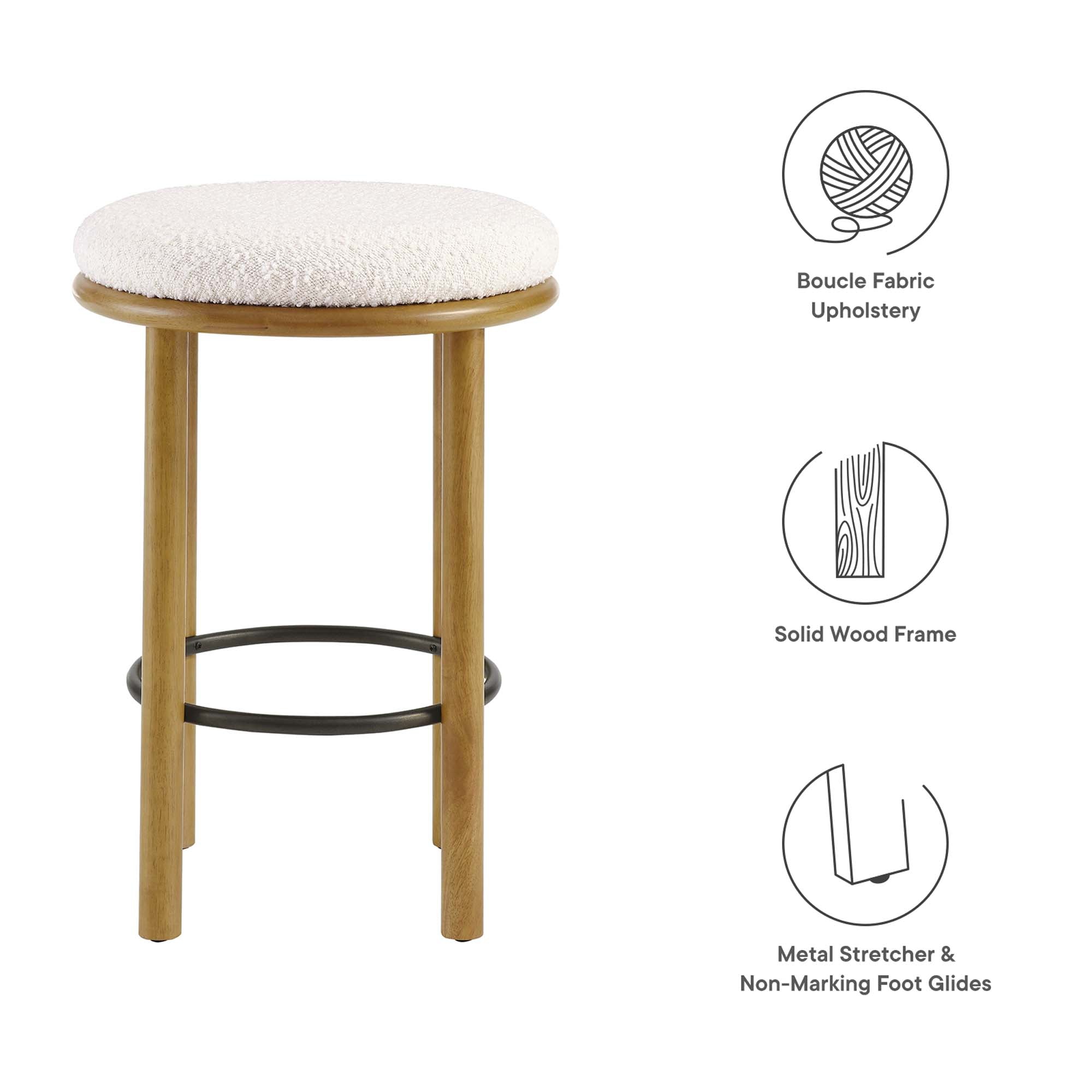Fable Boucle Fabric Counter Stools Set of 2, Oak Ivory