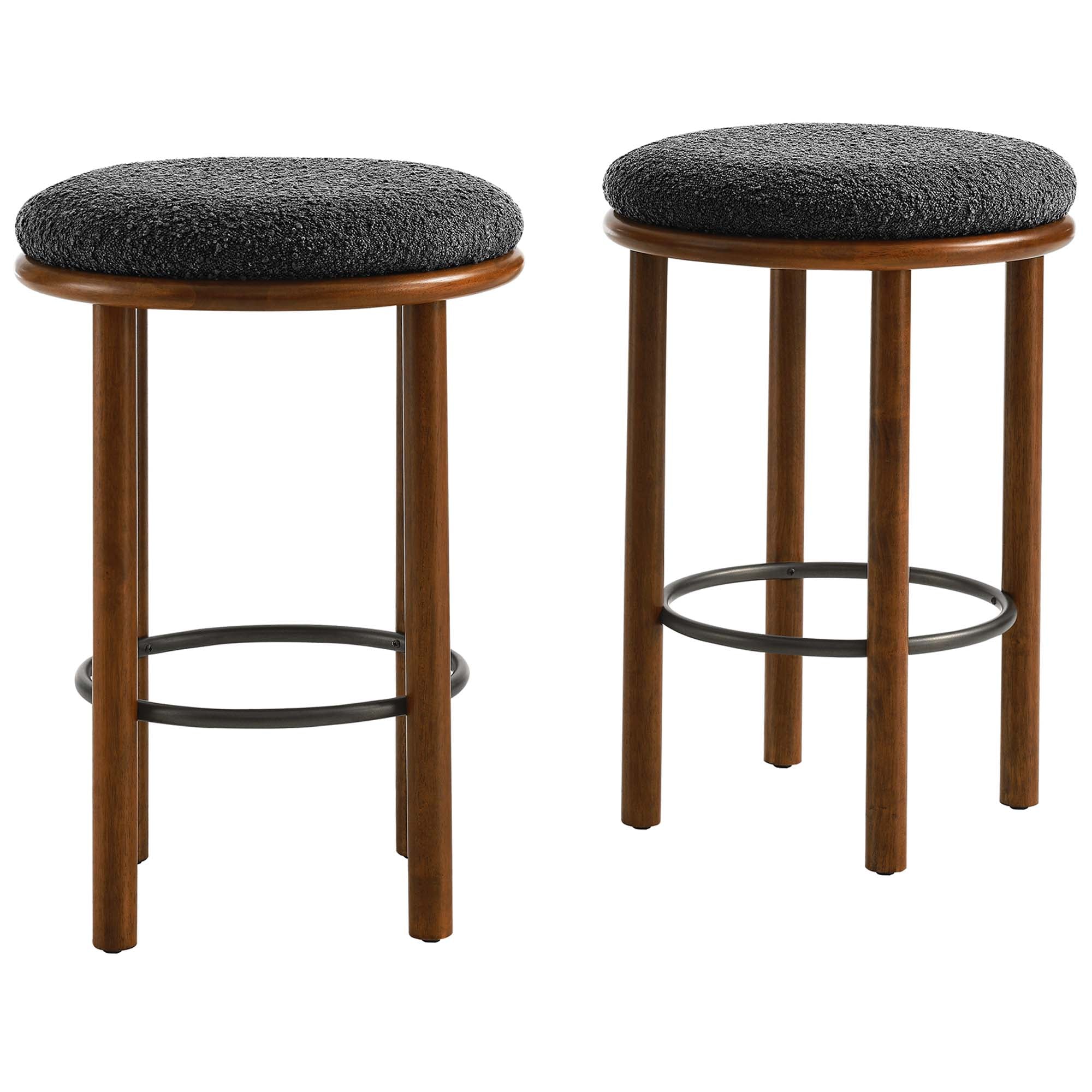 Fable Boucle Fabric Counter Stools Set of 2, Walnut Charcoal