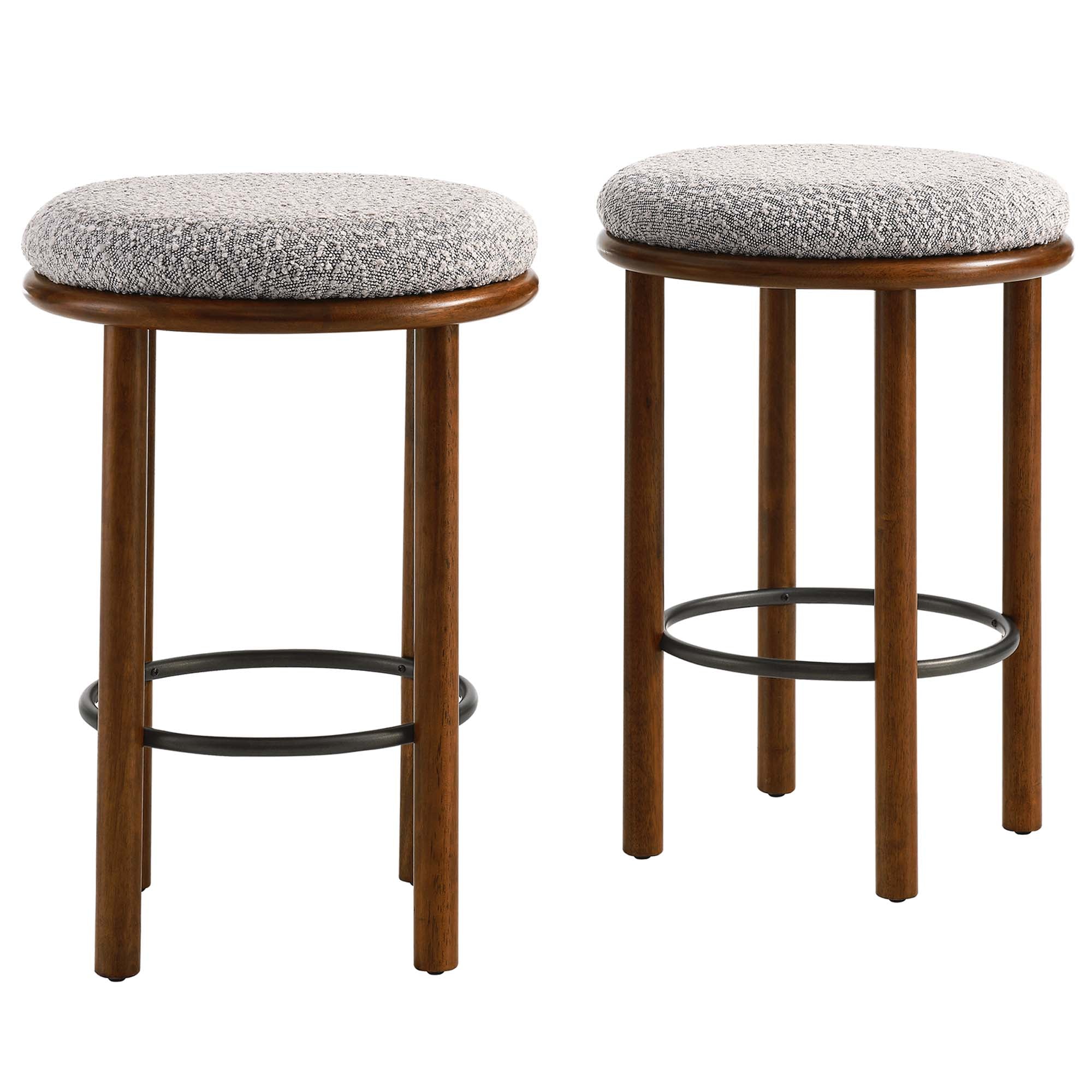 Fable Boucle Fabric Counter Stools Set of 2, Walnut Taupe