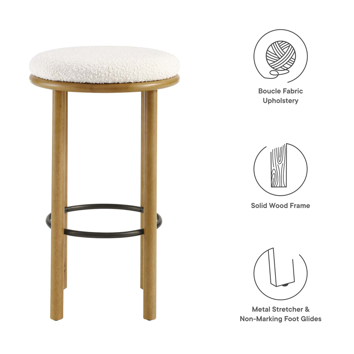Fable Boucle Fabric Bar Stools Set of 2, Oak Ivory