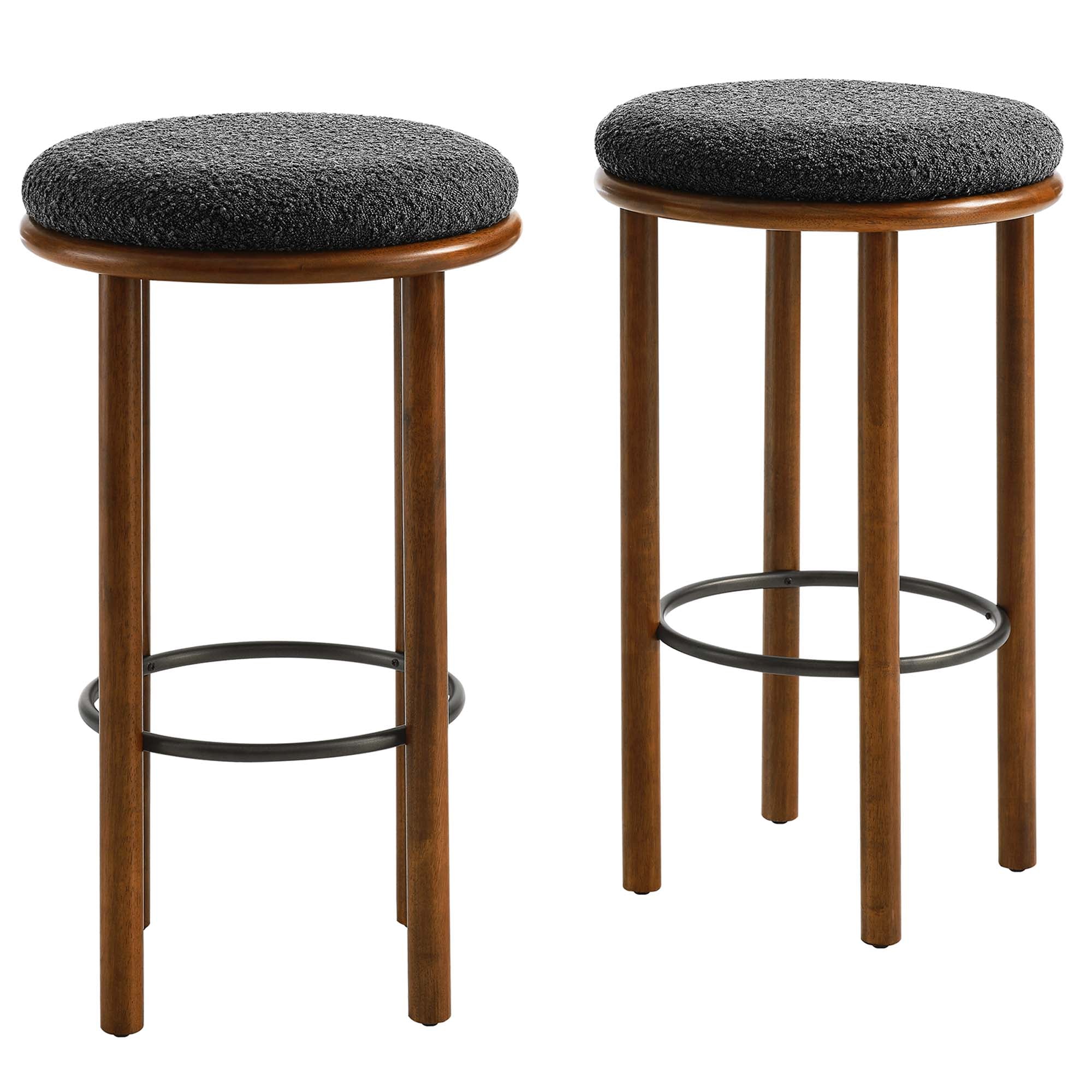 Fable Boucle Fabric Bar Stools Set of 2, Walnut Charcoal