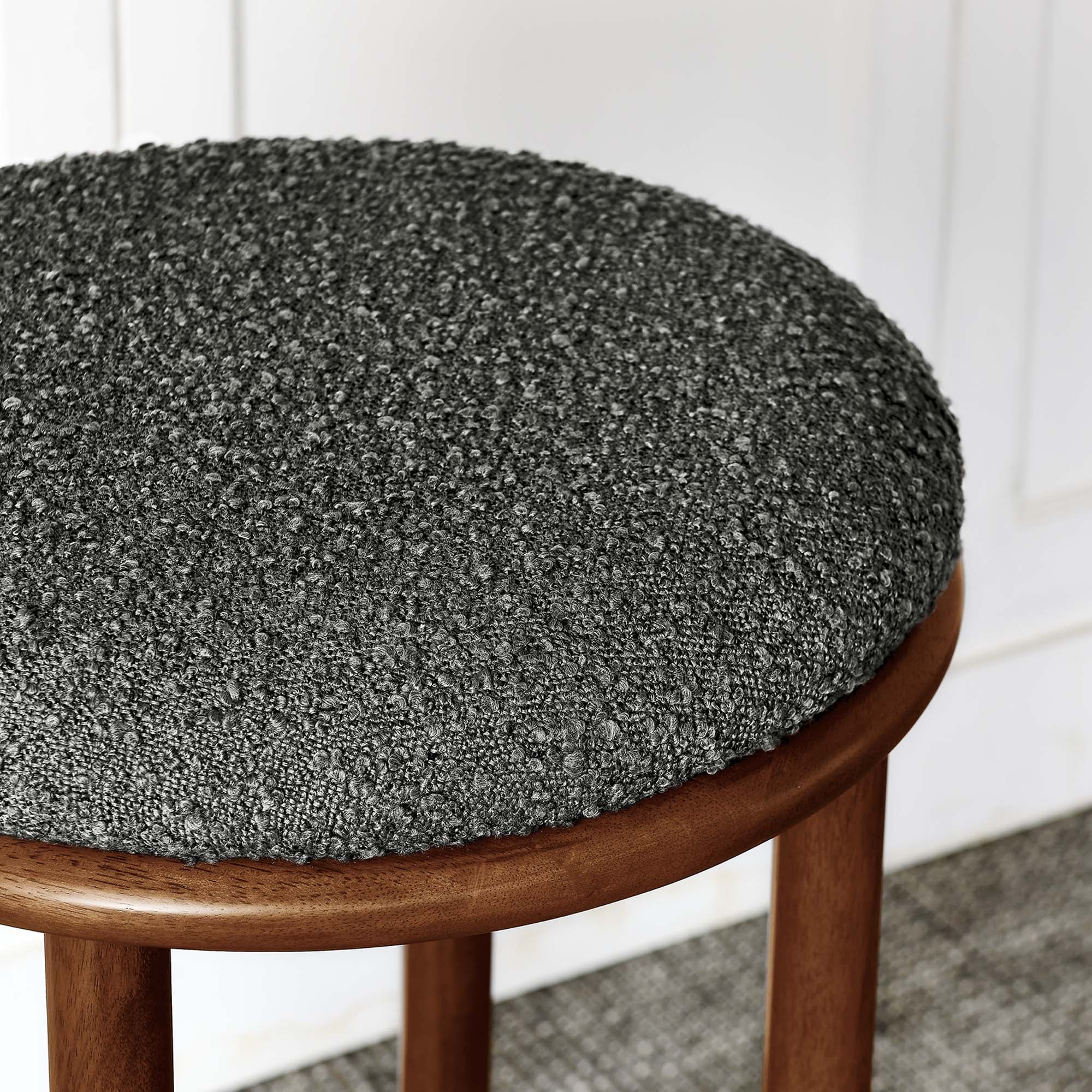 Fable Boucle Fabric Bar Stools Set of 2, Walnut Charcoal