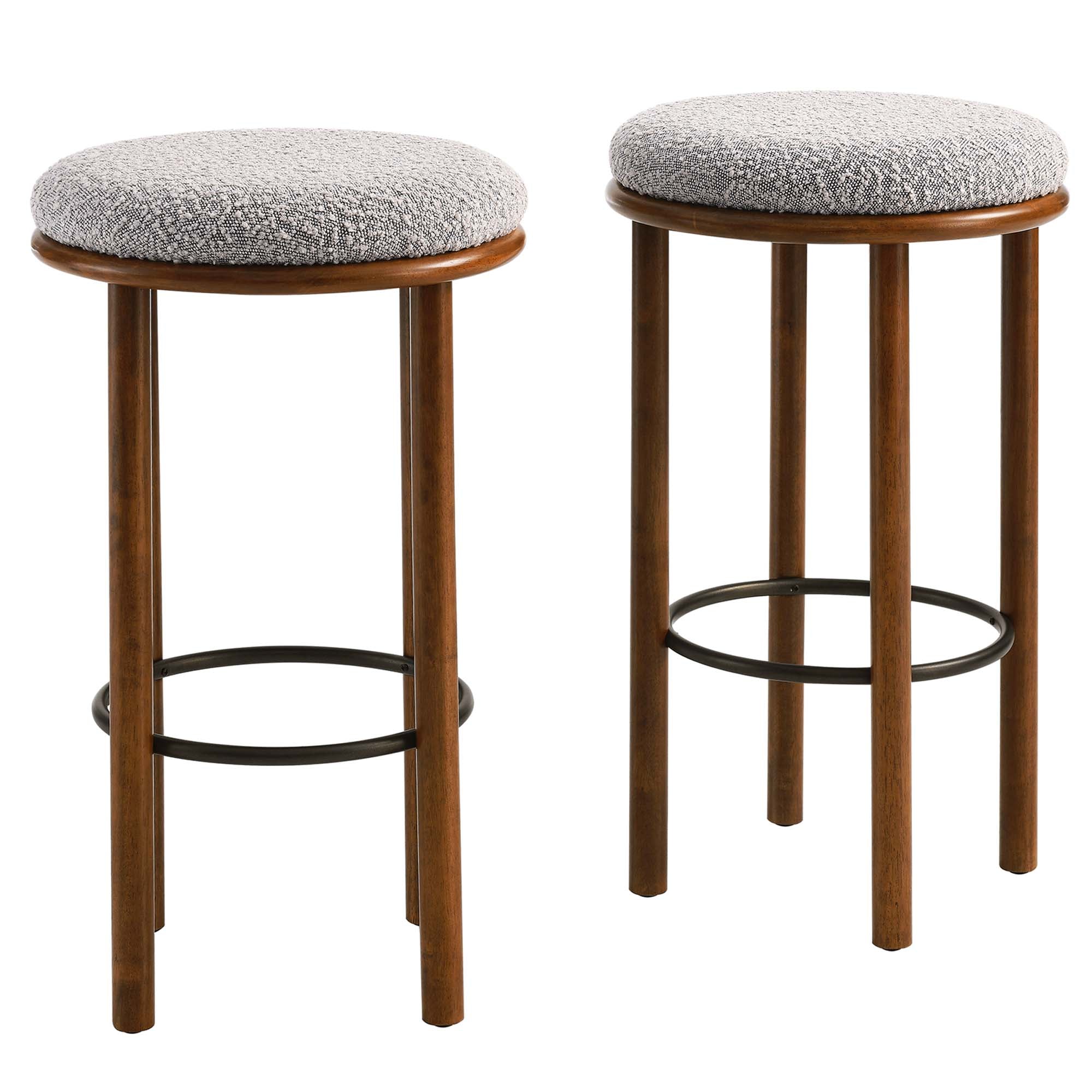 Fable Boucle Fabric Bar Stools Set of 2, Walnut Taupe