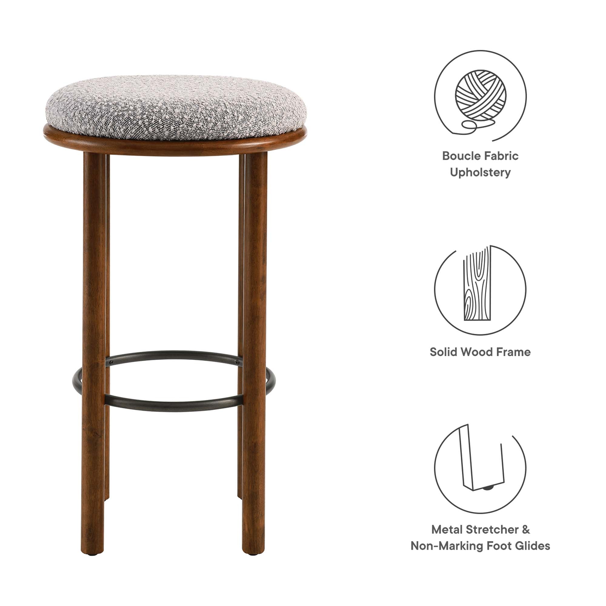 Fable Boucle Fabric Bar Stools Set of 2, Walnut Taupe