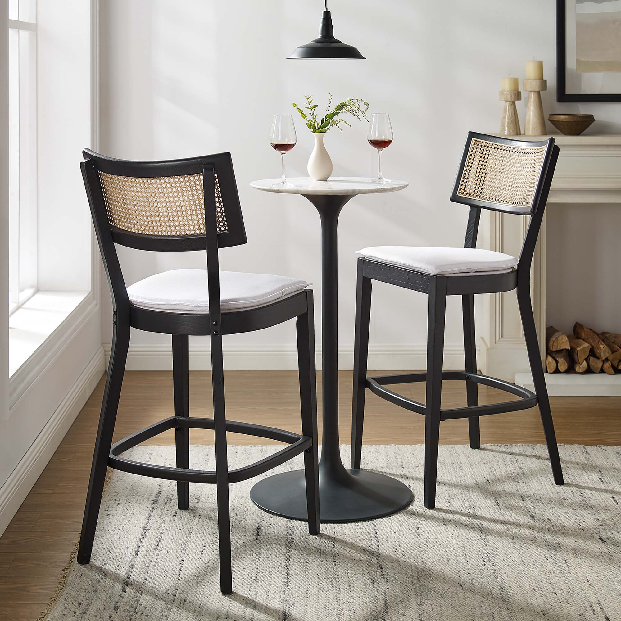 Caledonia Wood Bar Stools Set of 2, Black White