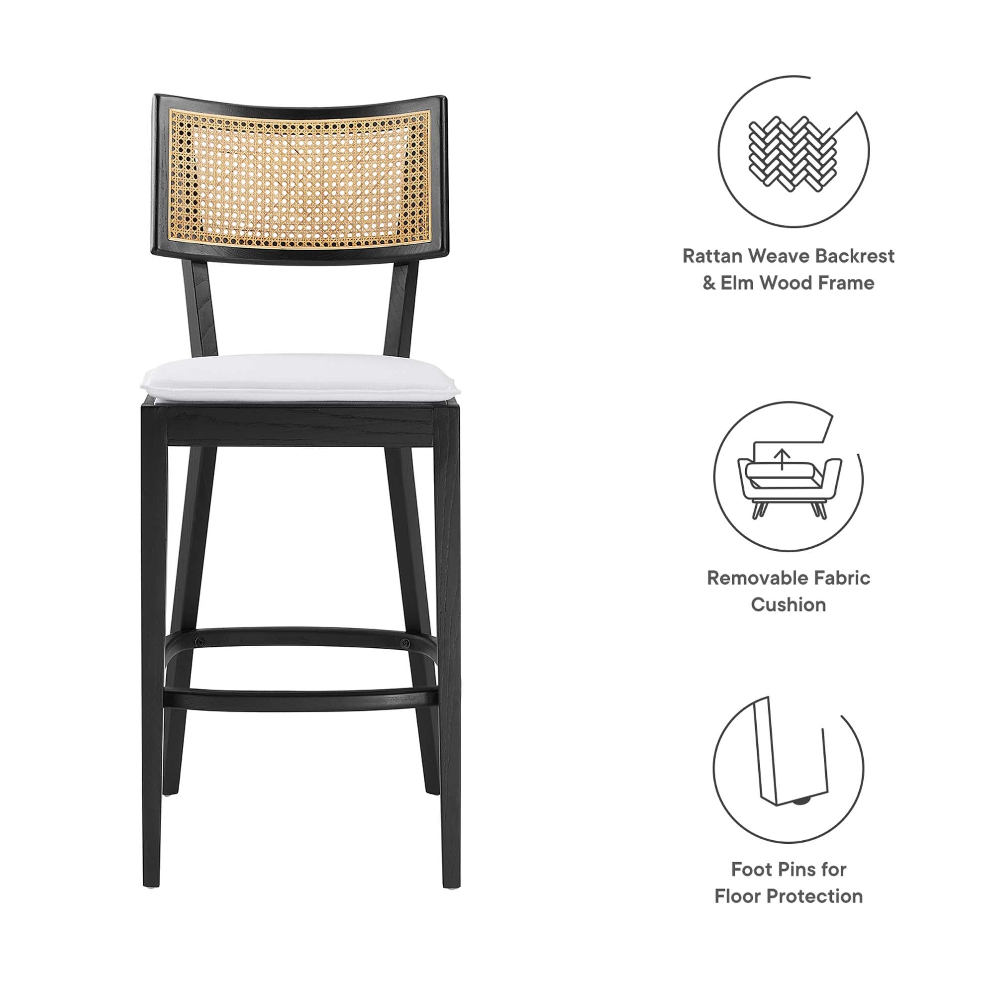 Caledonia Wood Bar Stools Set of 2, Black White
