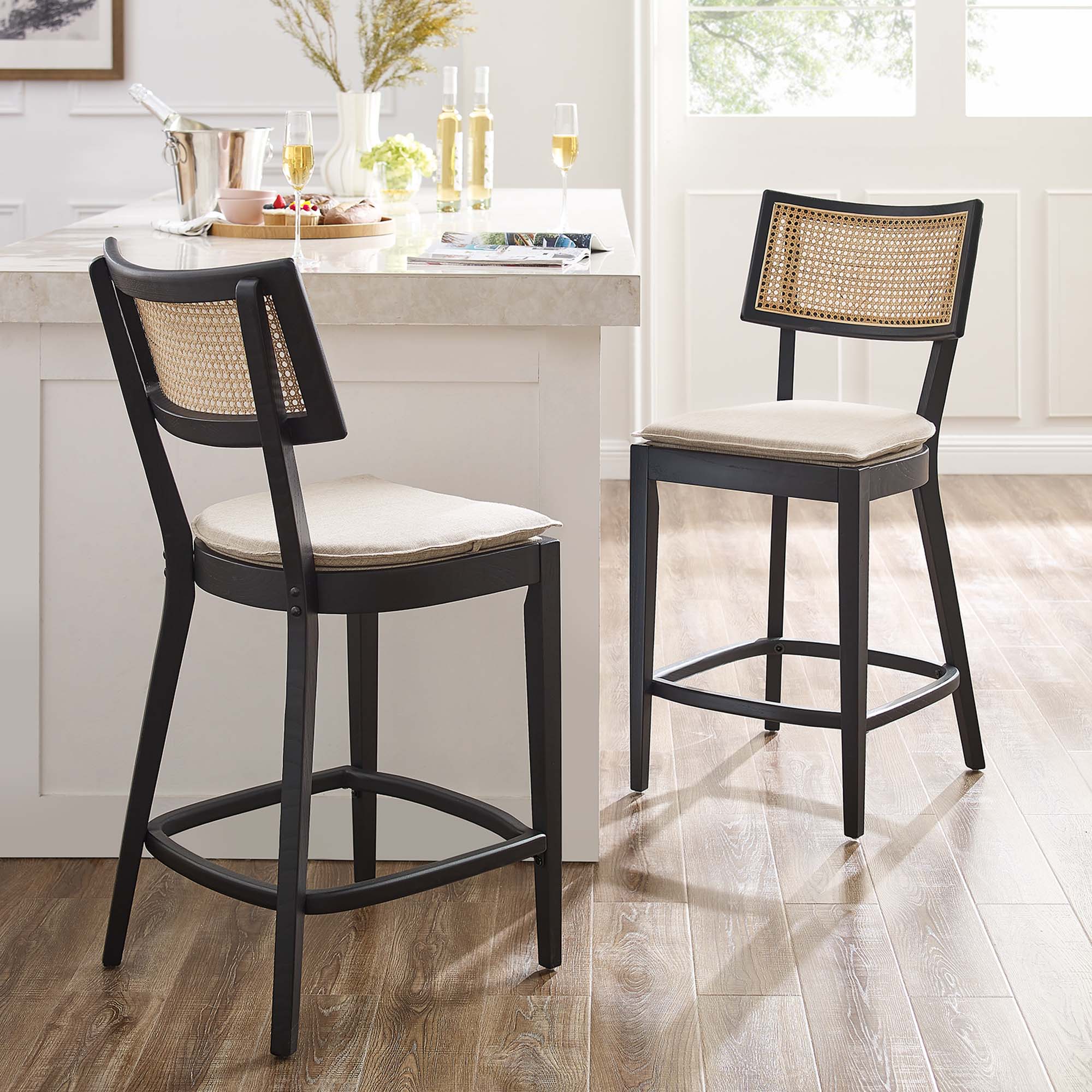 Caledonia Wood Counter Stools Set of 2, Black Beige