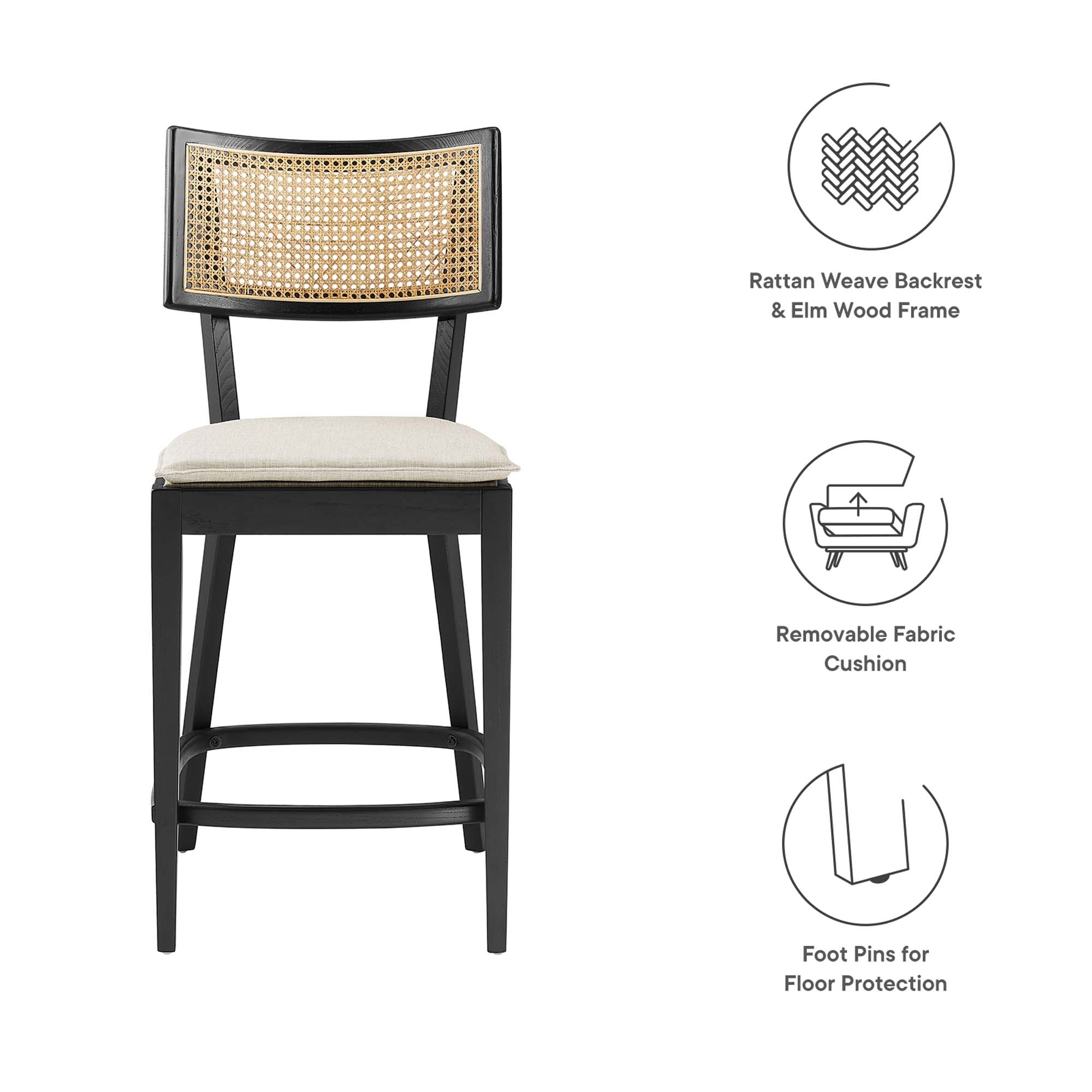 Caledonia Wood Counter Stools Set of 2, Black Beige