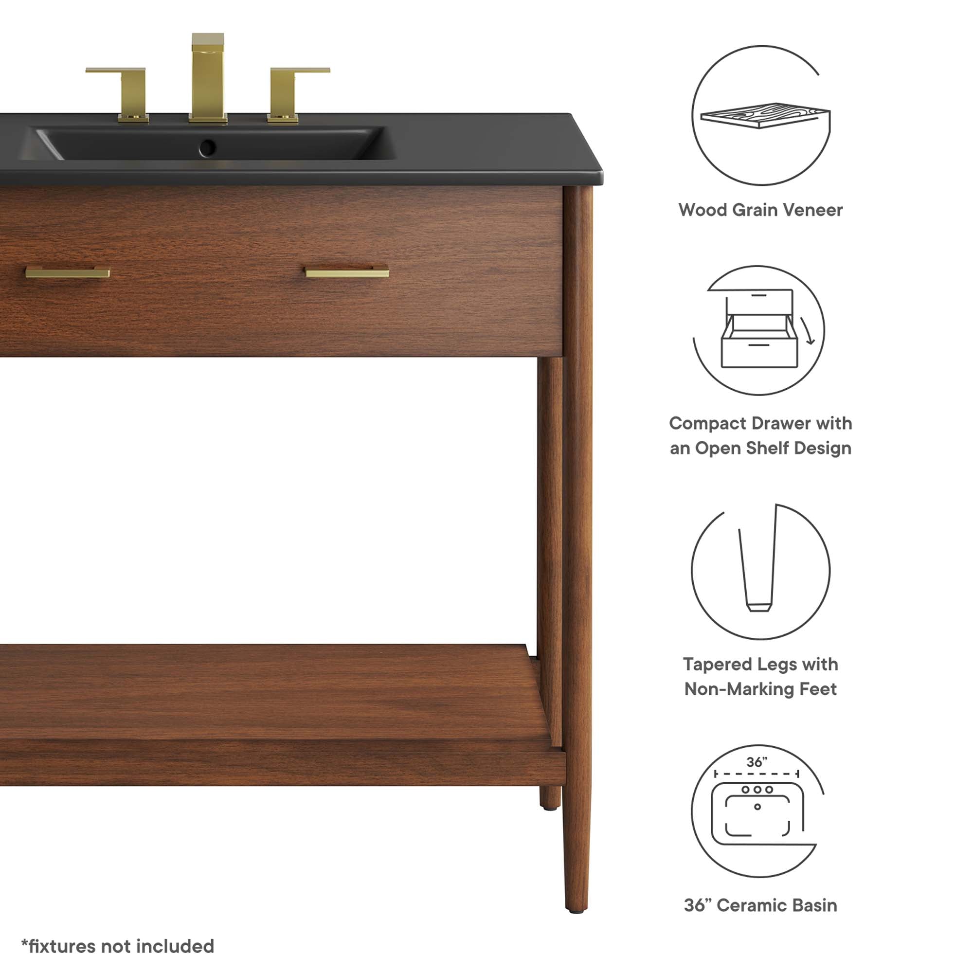 Zaire 36" Bathroom Vanity, Walnut Black