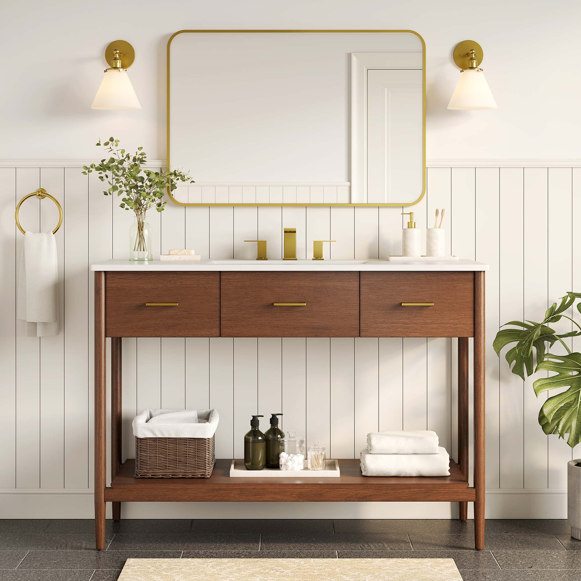 Zaire 48" Single Sink Bathroom Vanity, Walnut White