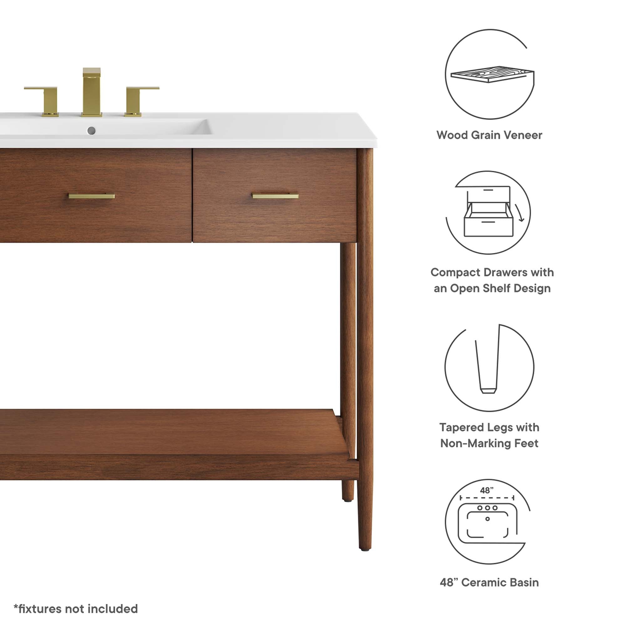 Zaire 48" Single Sink Bathroom Vanity, Walnut White