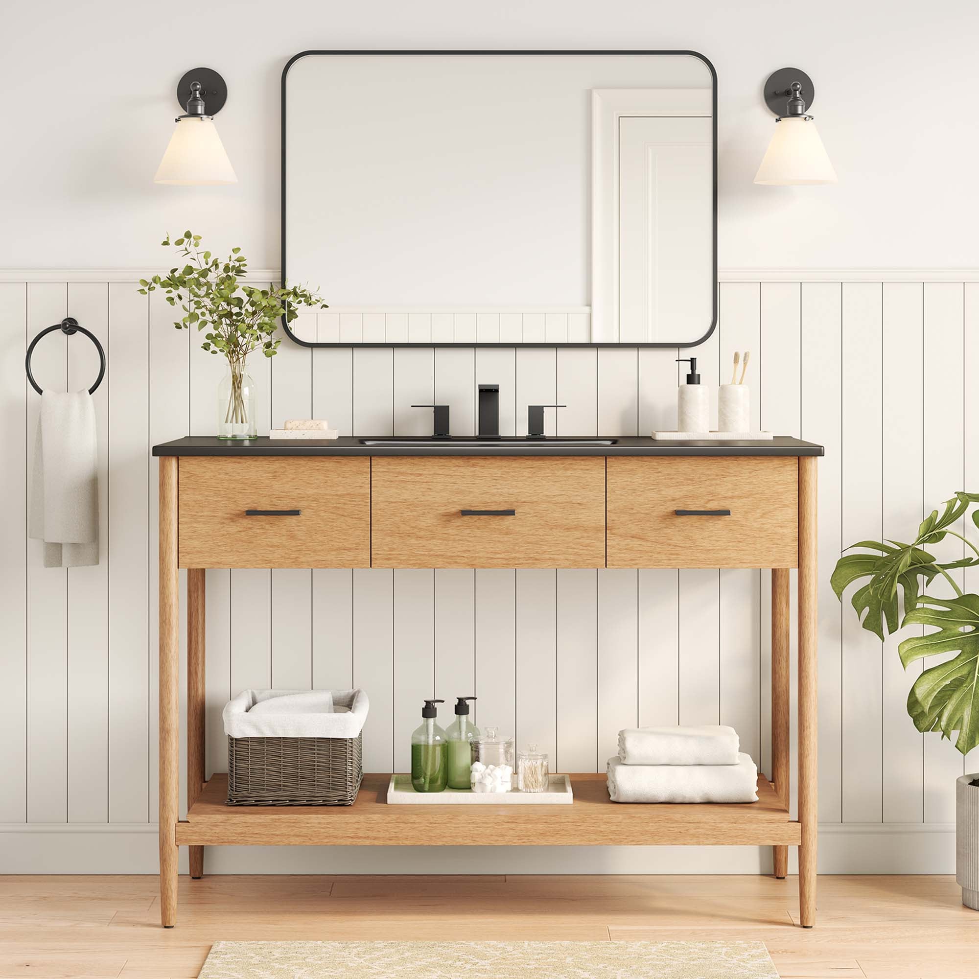 Zaire 48" Single Sink Bathroom Vanity, Natural Black