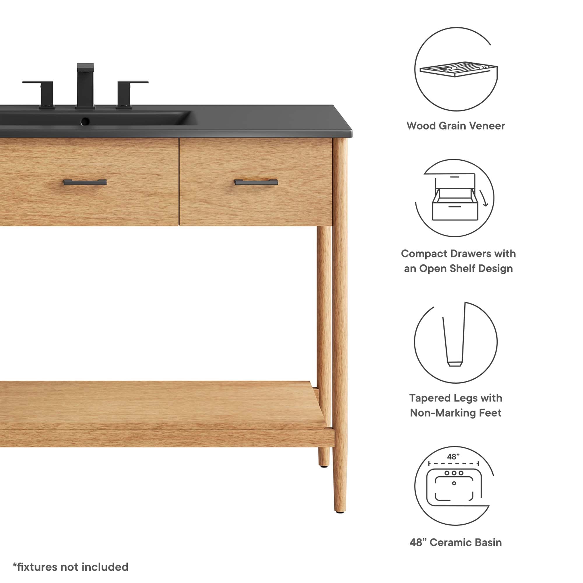 Zaire 48" Single Sink Bathroom Vanity, Natural Black