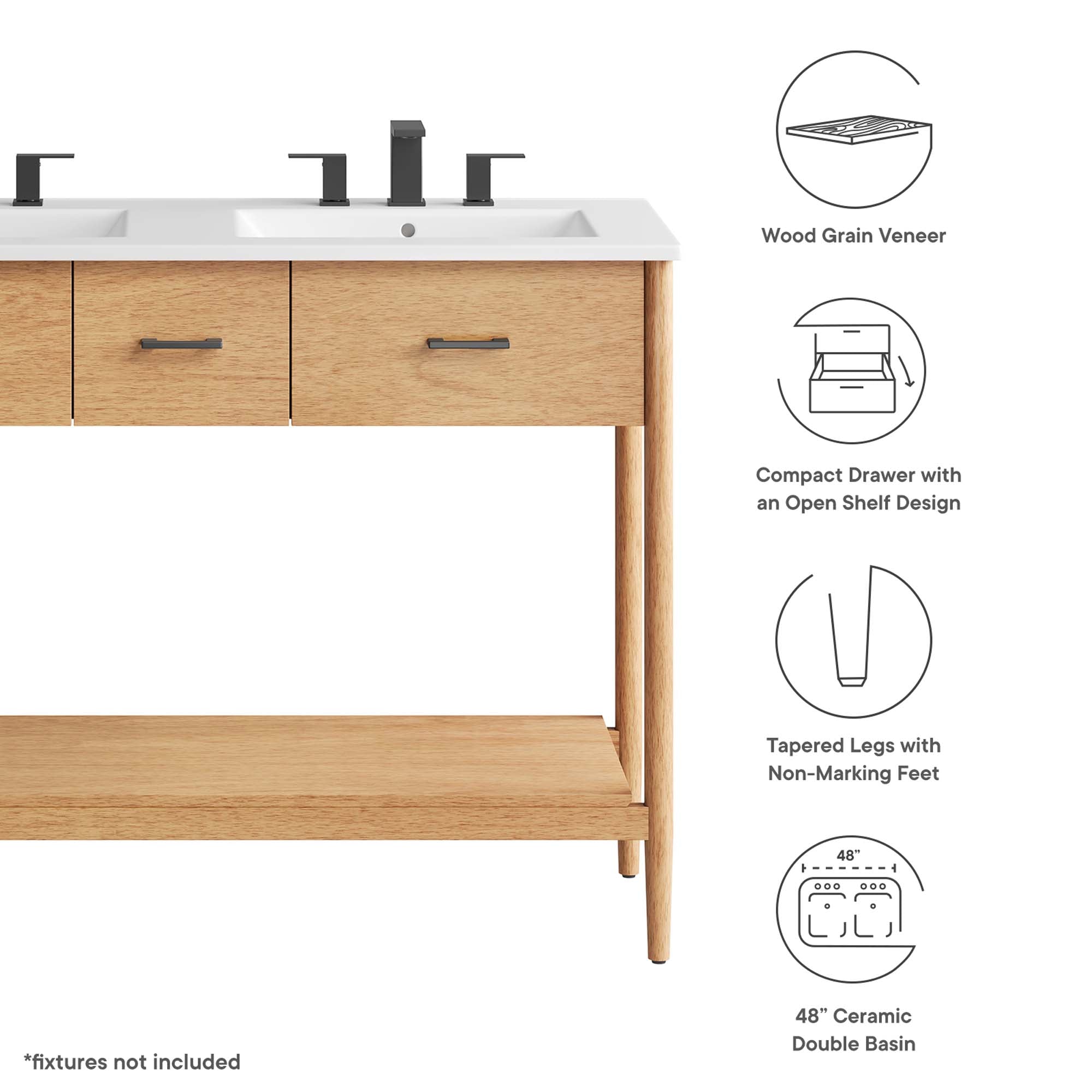 Zaire 48" Double Sink Bathroom Vanity, Natural White