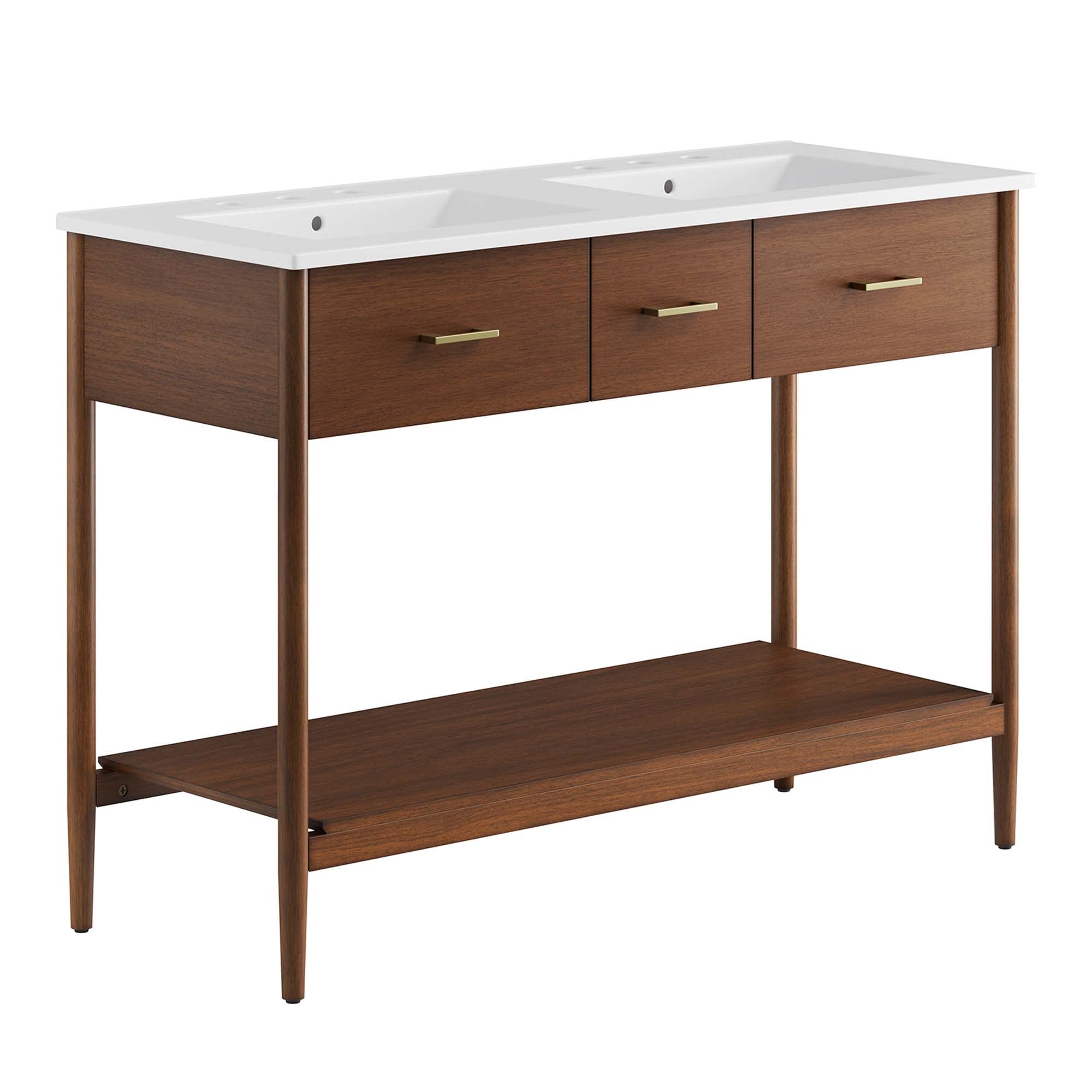 Zaire 48" Double Sink Bathroom Vanity, Walnut White