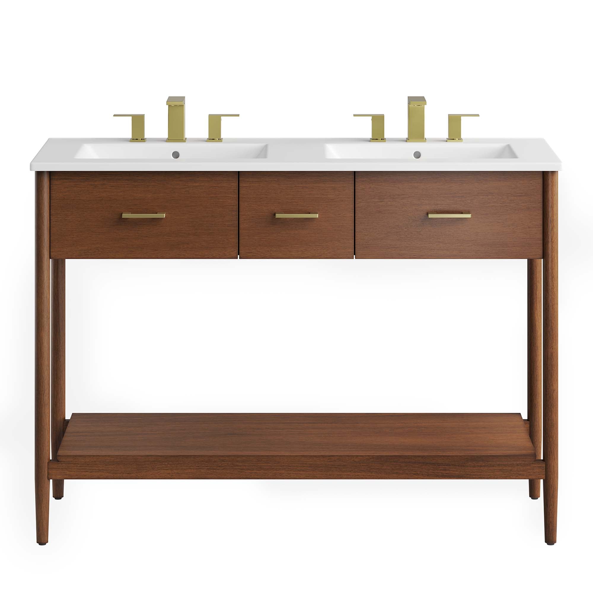 Zaire 48" Double Sink Bathroom Vanity, Walnut White