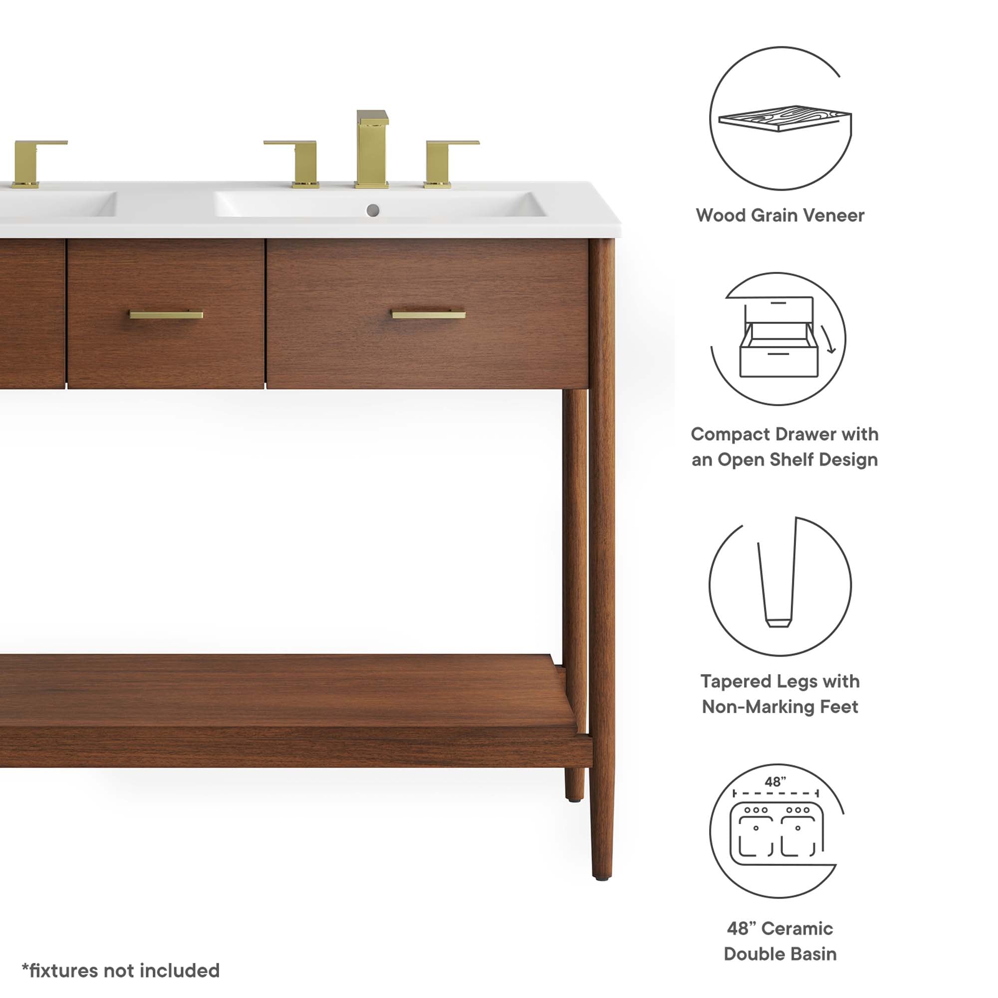 Zaire 48" Double Sink Bathroom Vanity, Walnut White