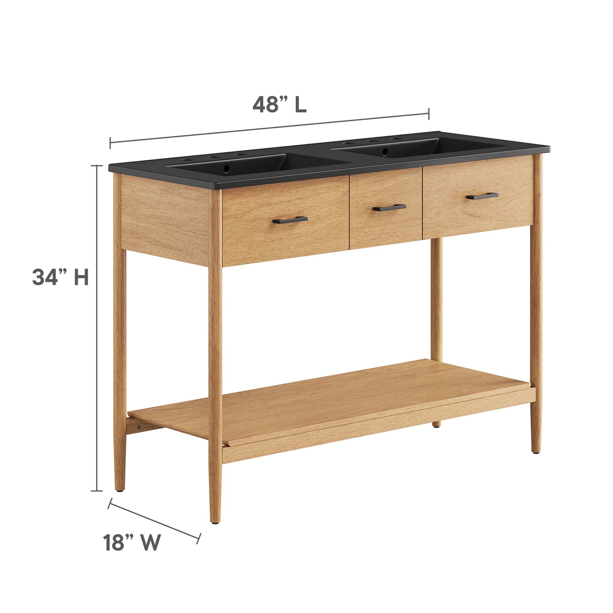 Zaire 48" Double Sink Bathroom Vanity, Natural Black