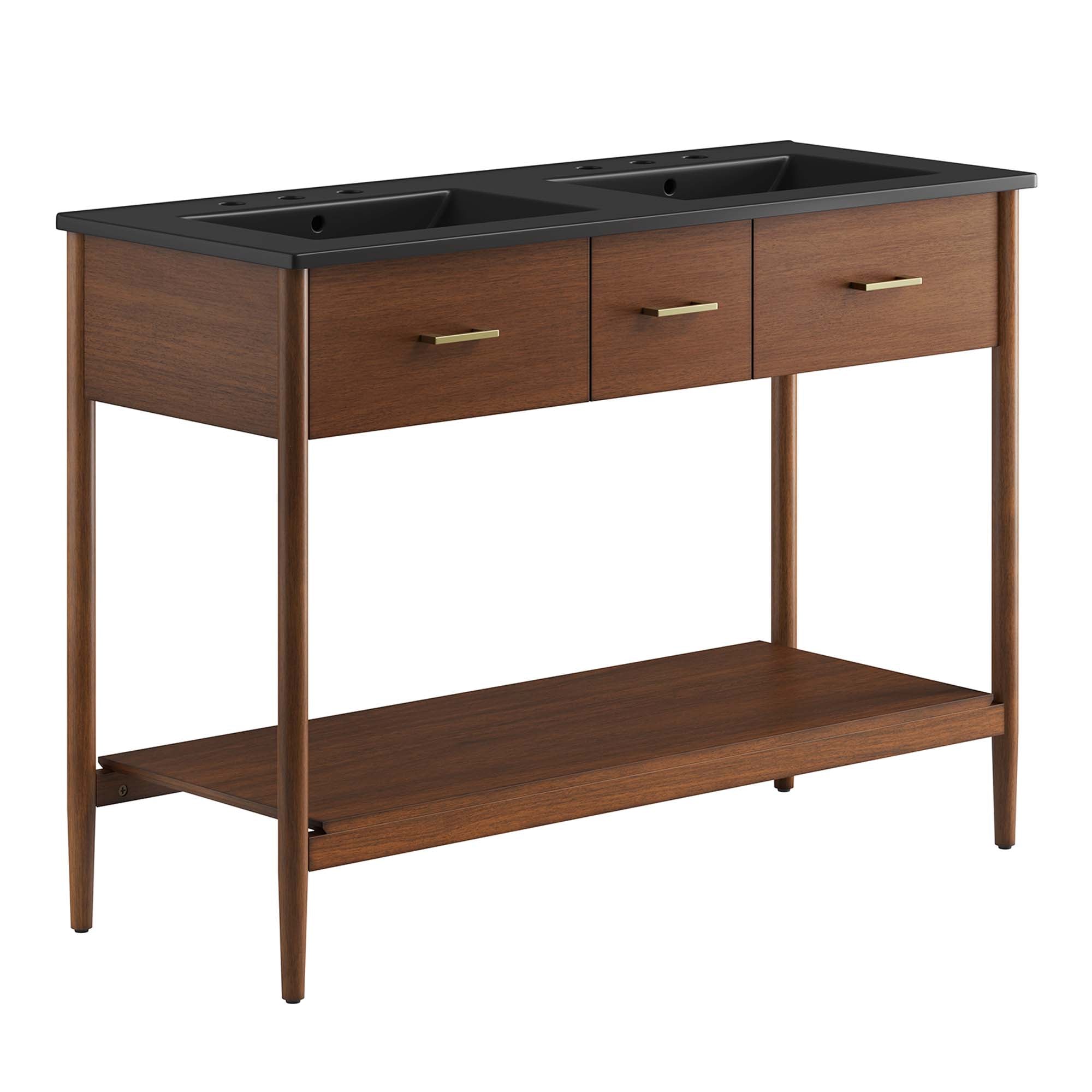 Zaire 48" Double Sink Bathroom Vanity, Walnut Black