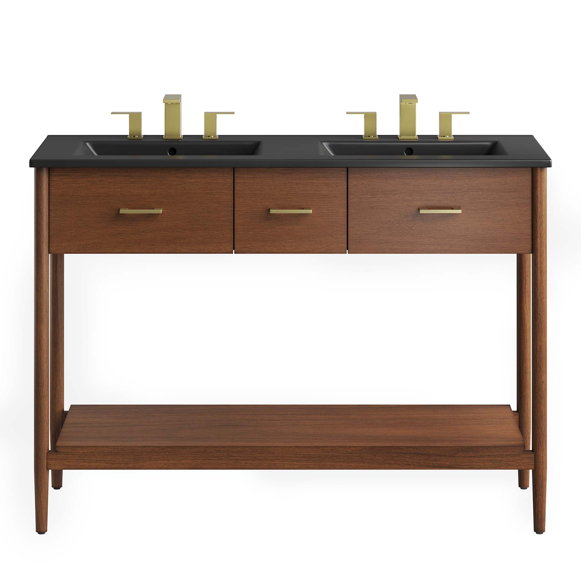 Zaire 48" Double Sink Bathroom Vanity, Walnut Black