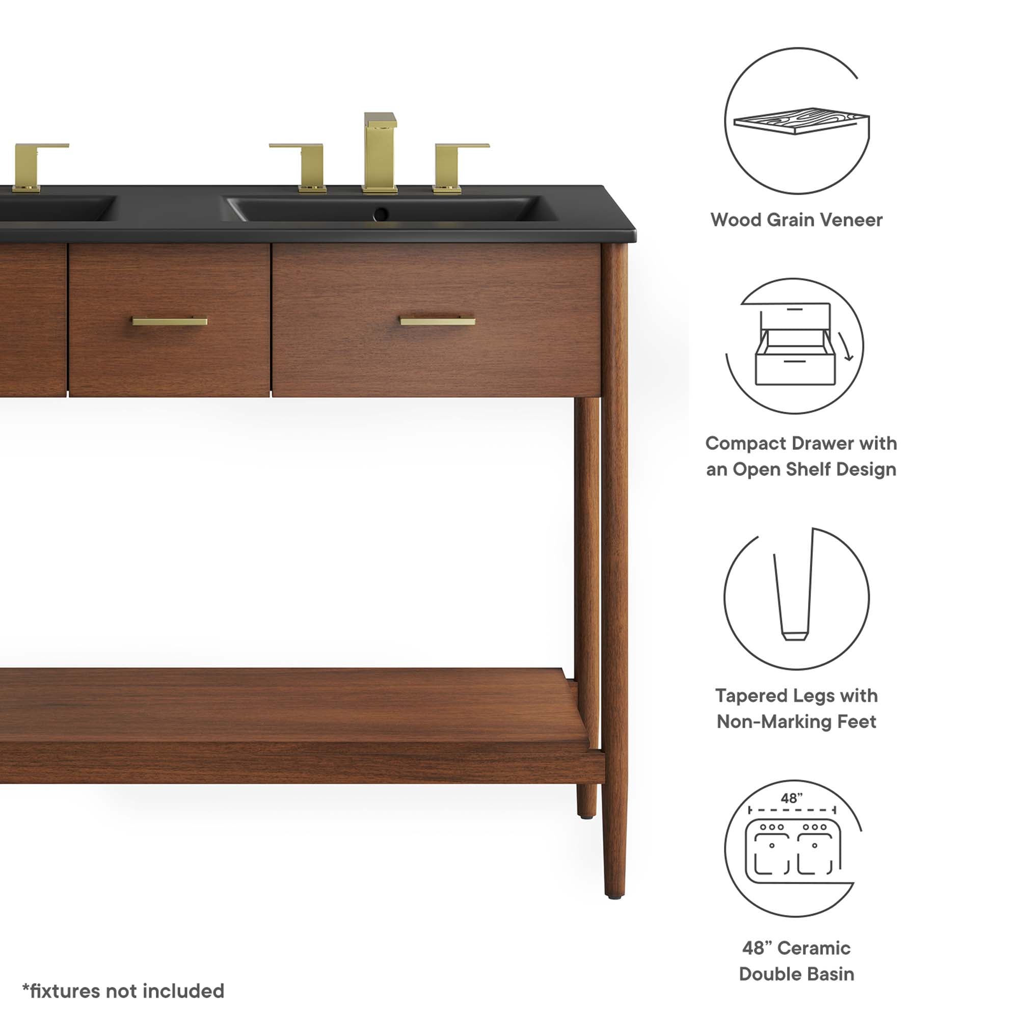 Zaire 48" Double Sink Bathroom Vanity, Walnut Black