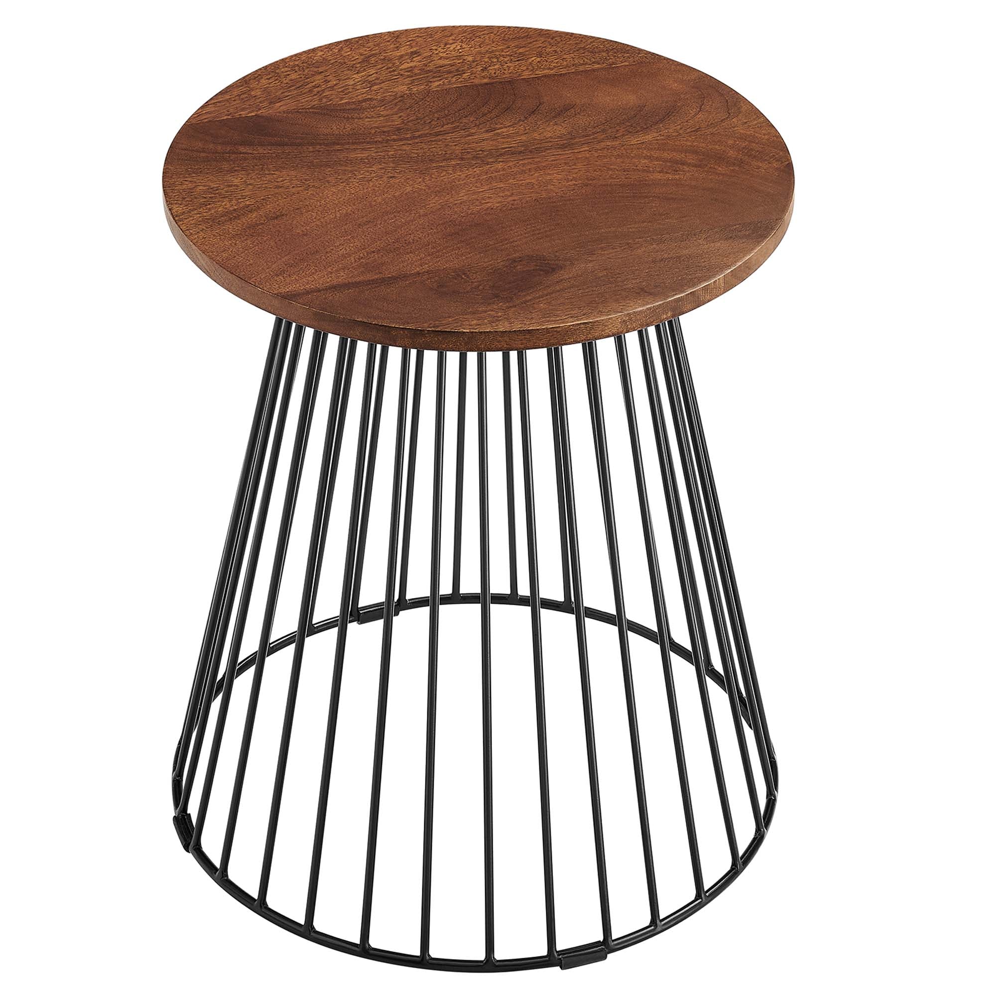 Valeo Round Wood and Metal Side Table, Walnut