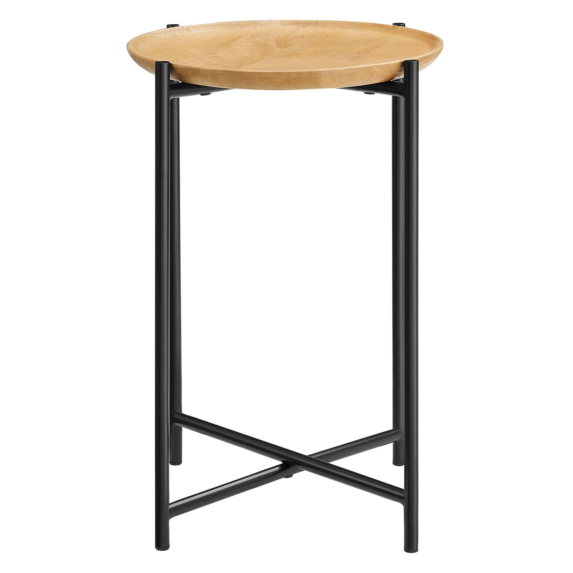 Xilo Round Wood and Metal Side Table, Oak