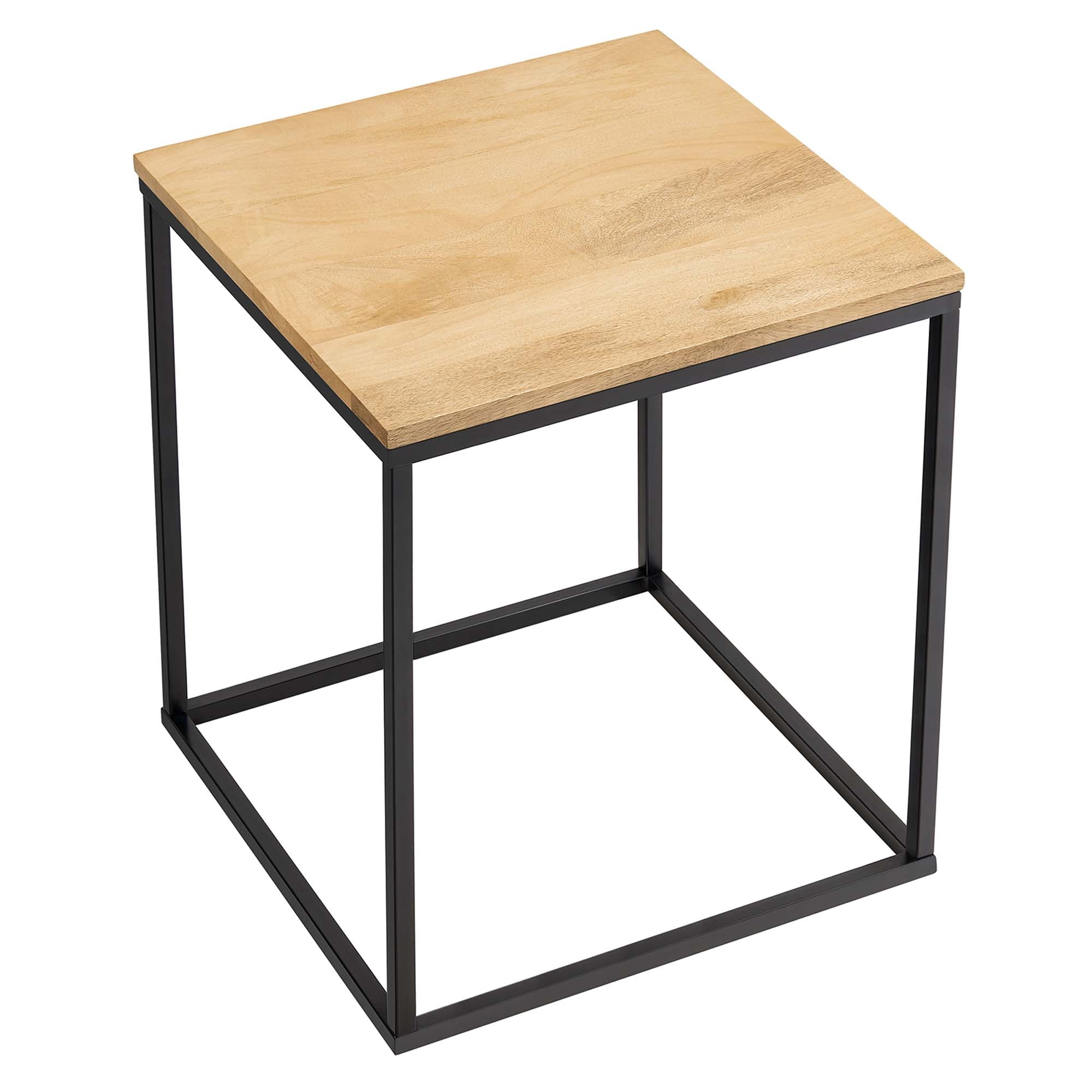 Zora Square Wood and Metal Side Table, Oak
