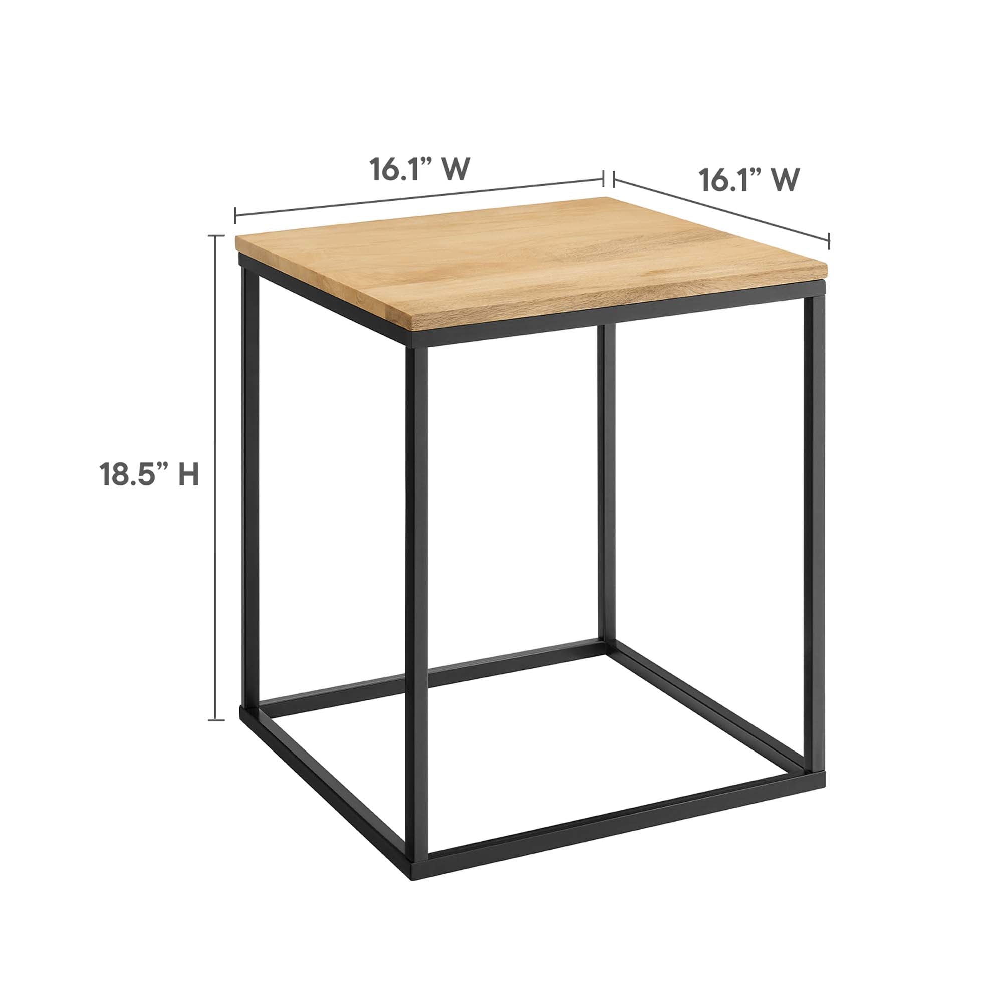 Zora Square Wood and Metal Side Table, Oak