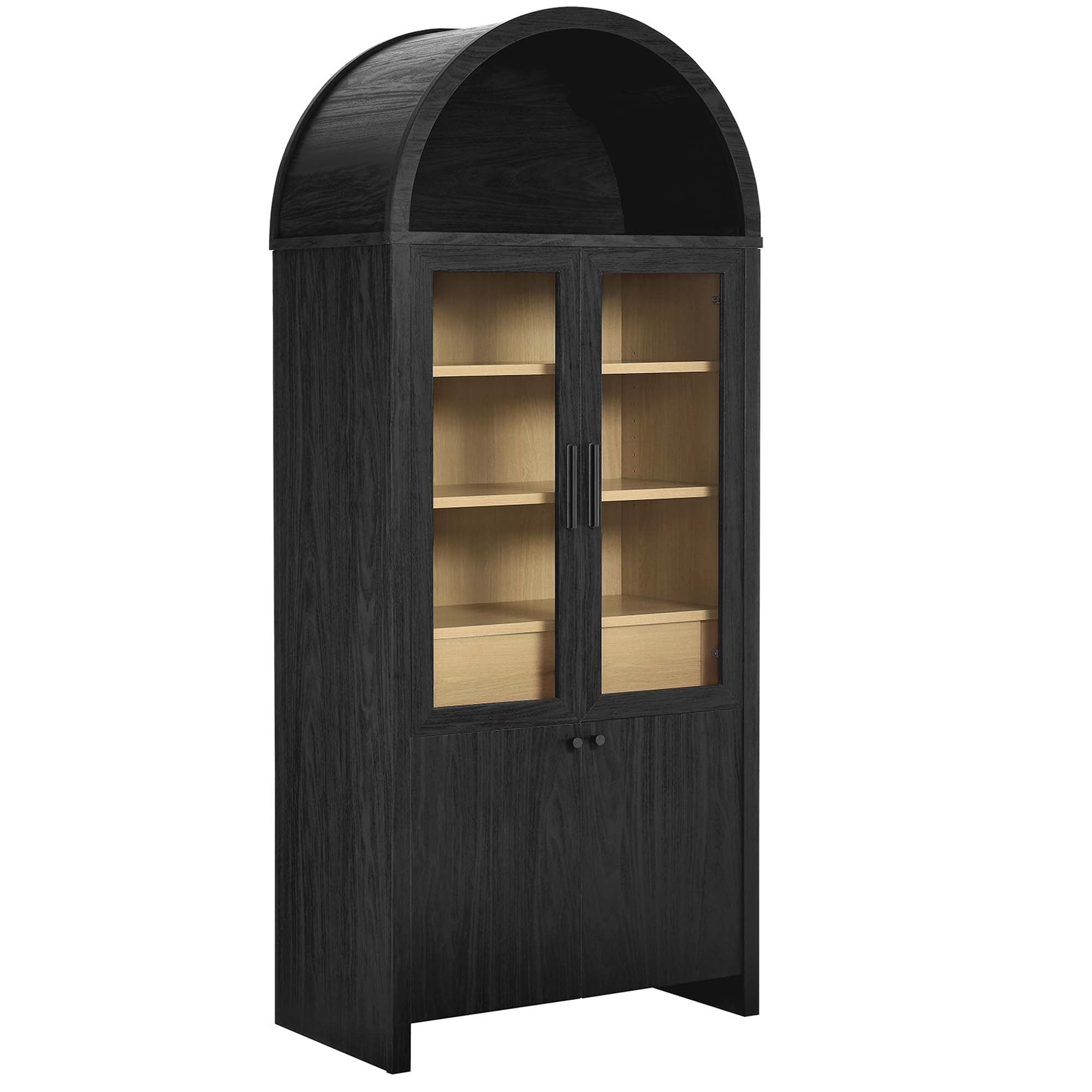 Evie Arched Tall Display Cabinet, Black Oak